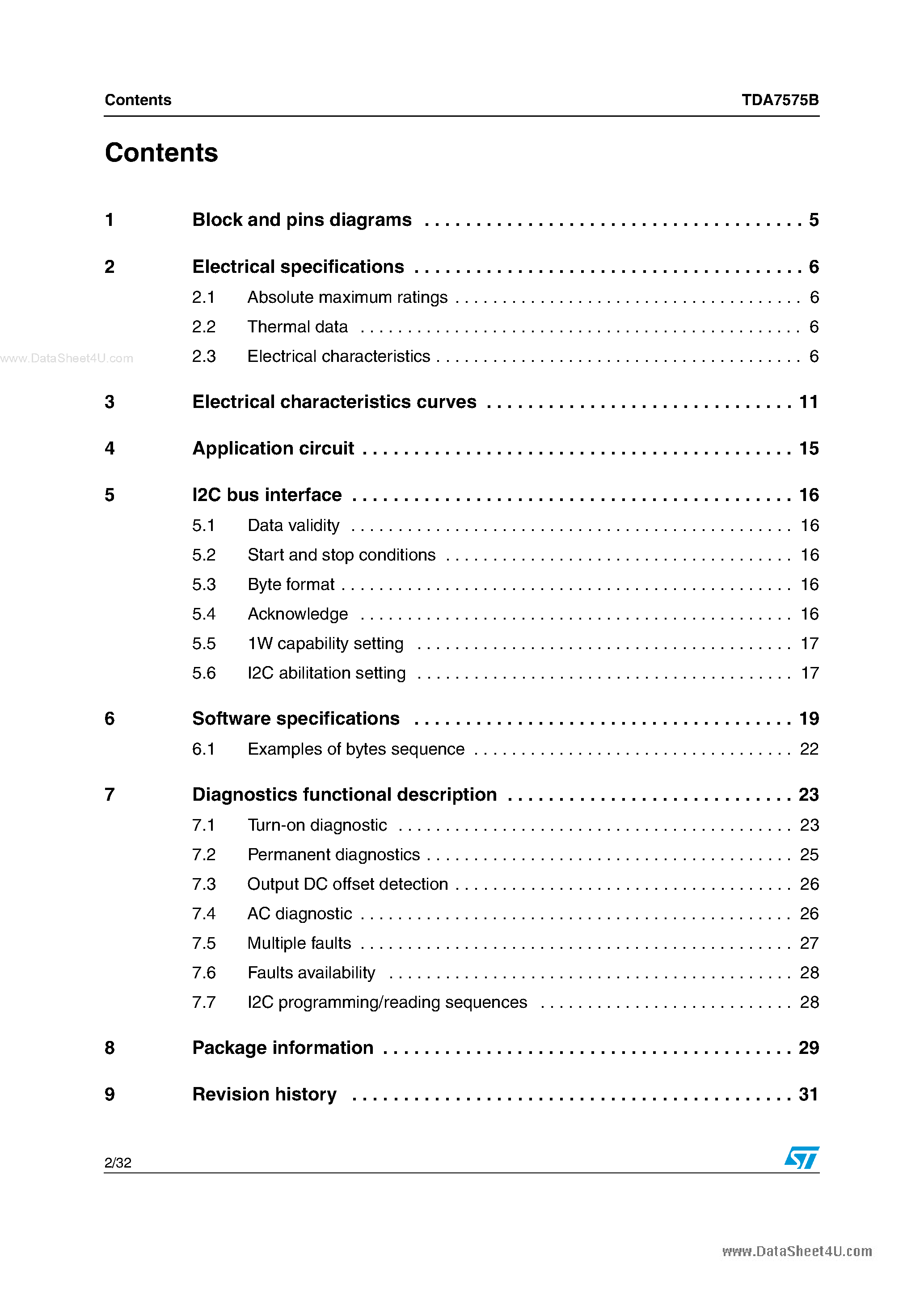 Даташит на микросхему TDA7575B страница 2 Даташит TDA7575B - 2 x 75W multifunction dual-bridge power amplifier страница 2