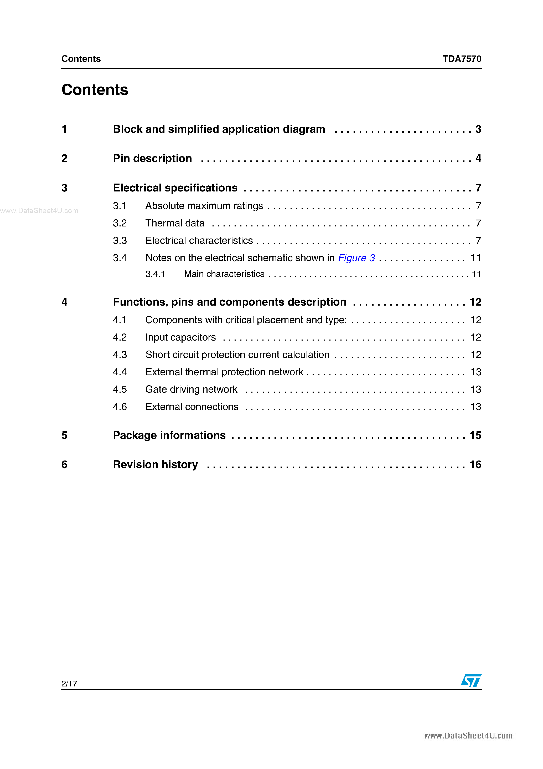 Datasheet TDA7570 page 2 Datasheet TDA7570 - 250W PWM High Efficiency Power Audio Amplifier page 2