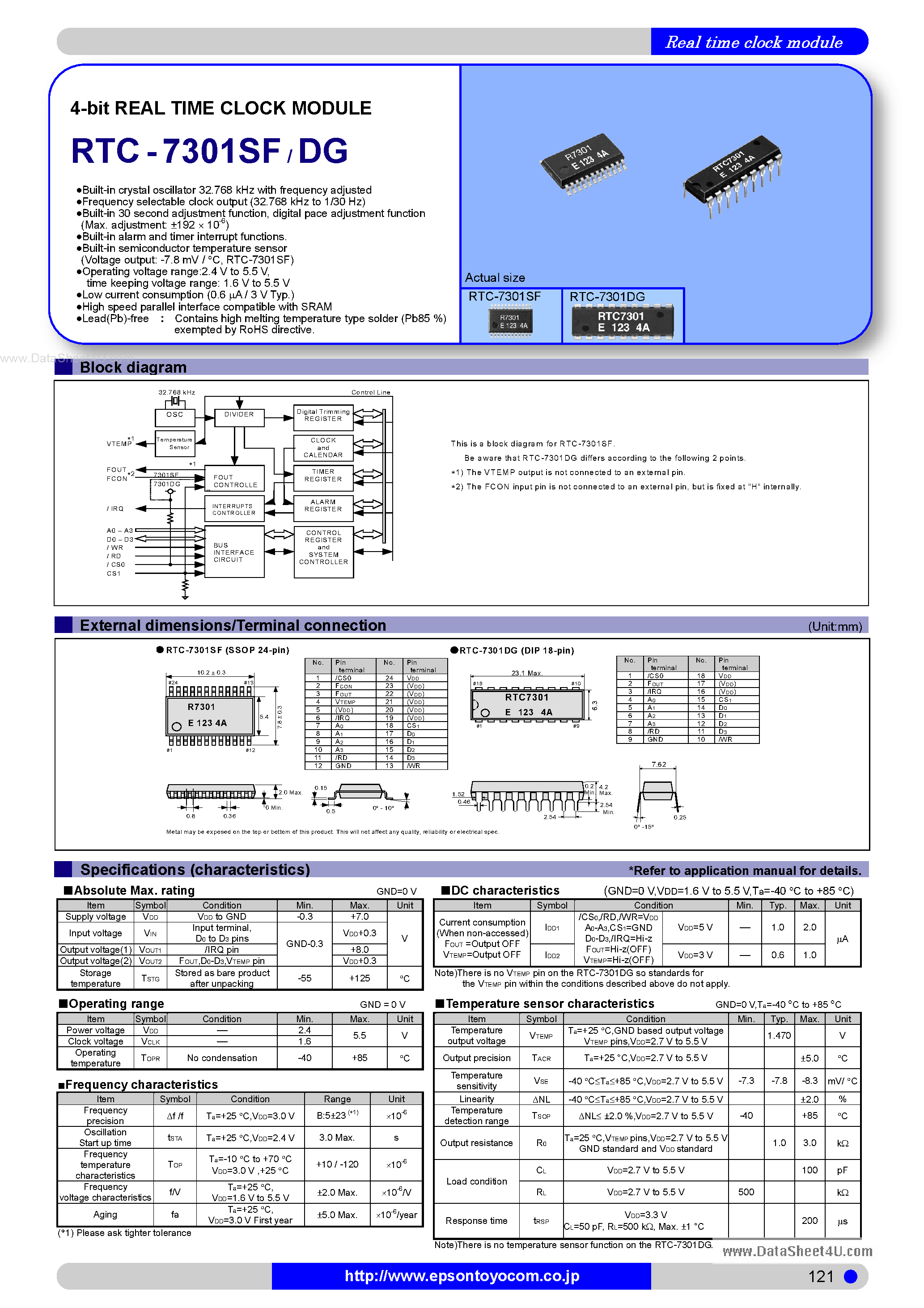 Datasheet RTC-7301DG - 4-bit REAL TIME CLOCK MODULE page 1