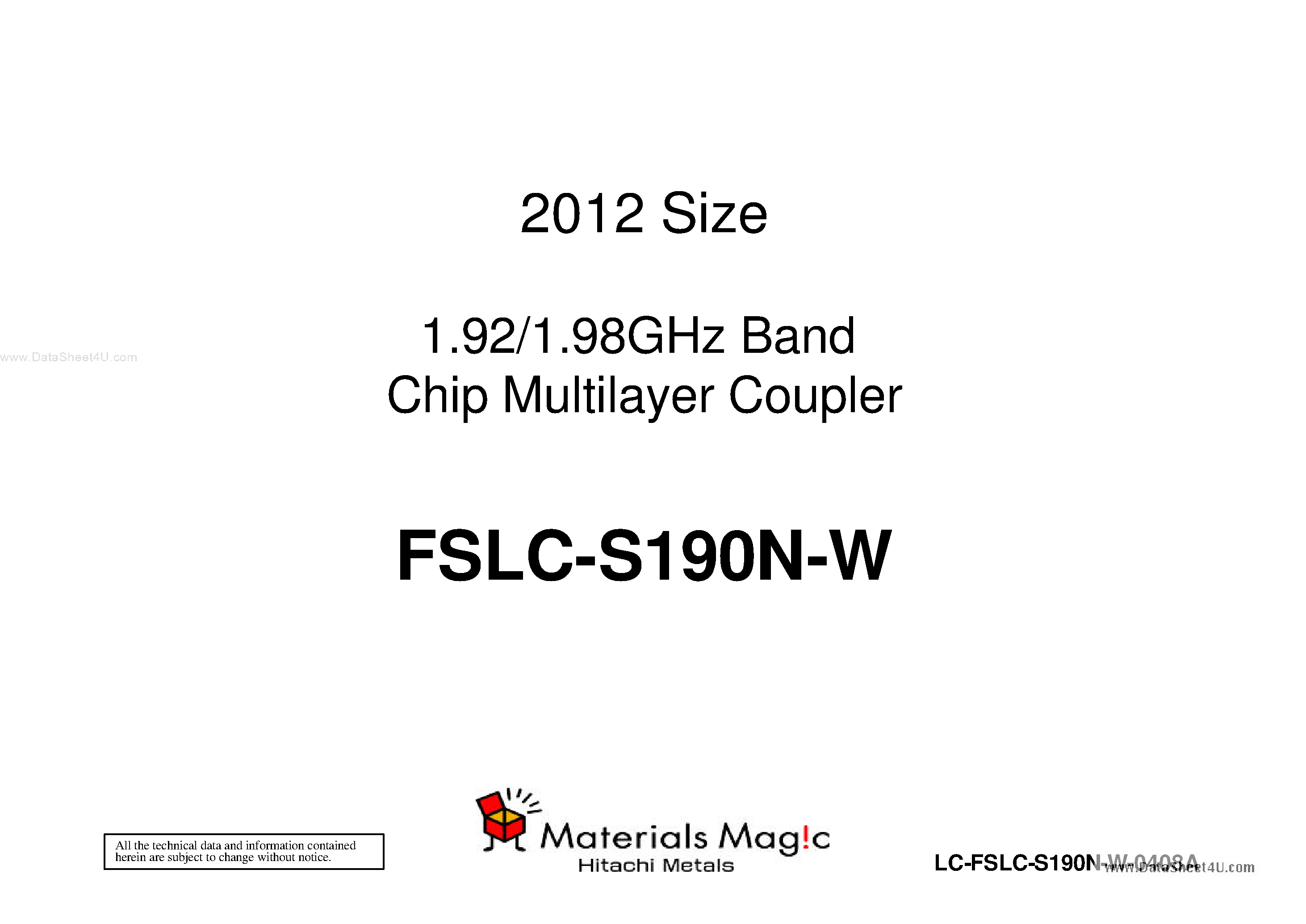 Datasheet FSLC-S190N-W page 1 Datasheet FSLC-S190N-W - Chip Multilayer Coupler page 1