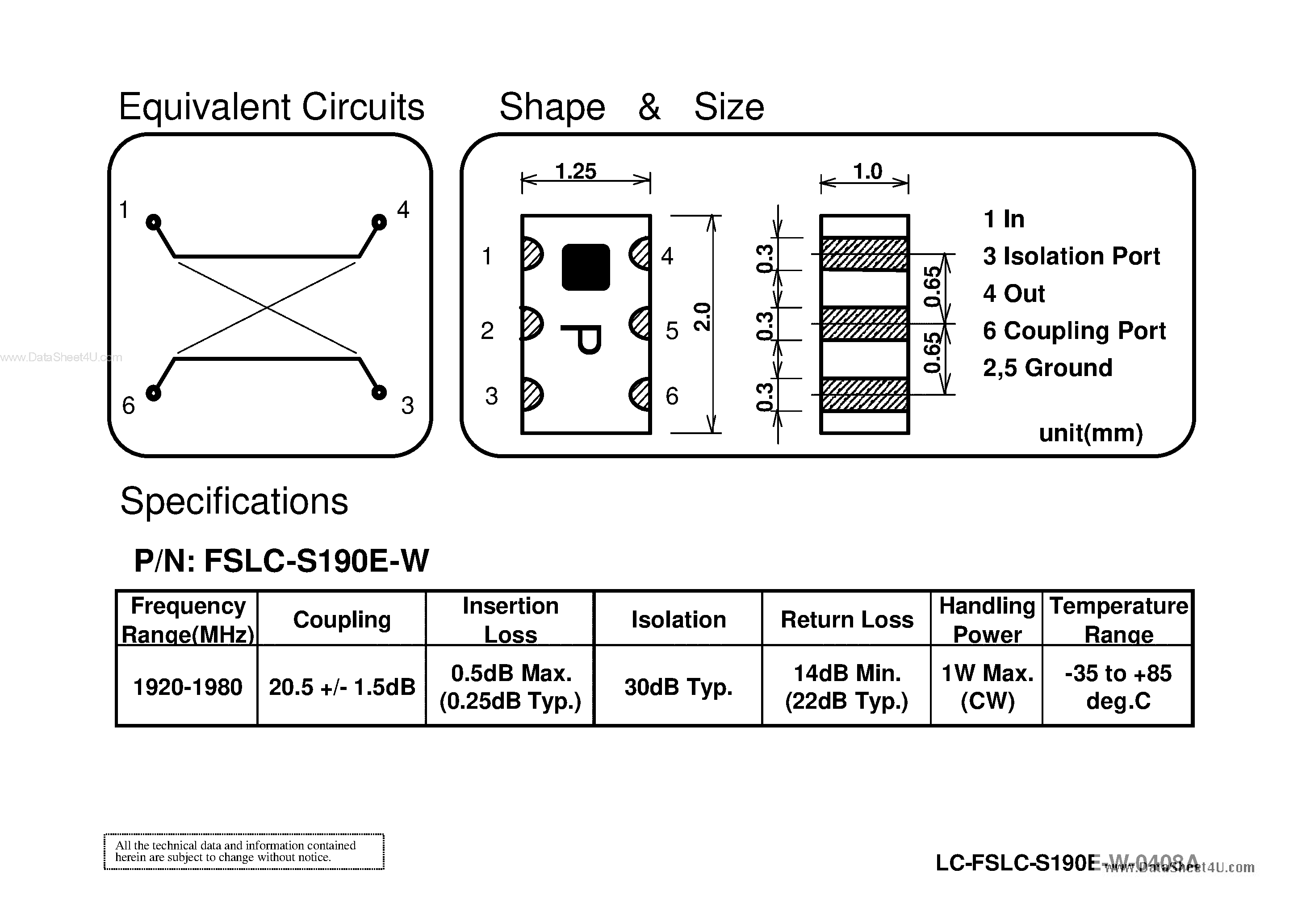 Datasheet FSLC-S190E-W page 2 Datasheet FSLC-S190E-W - Chip Multilayer Coupler page 2