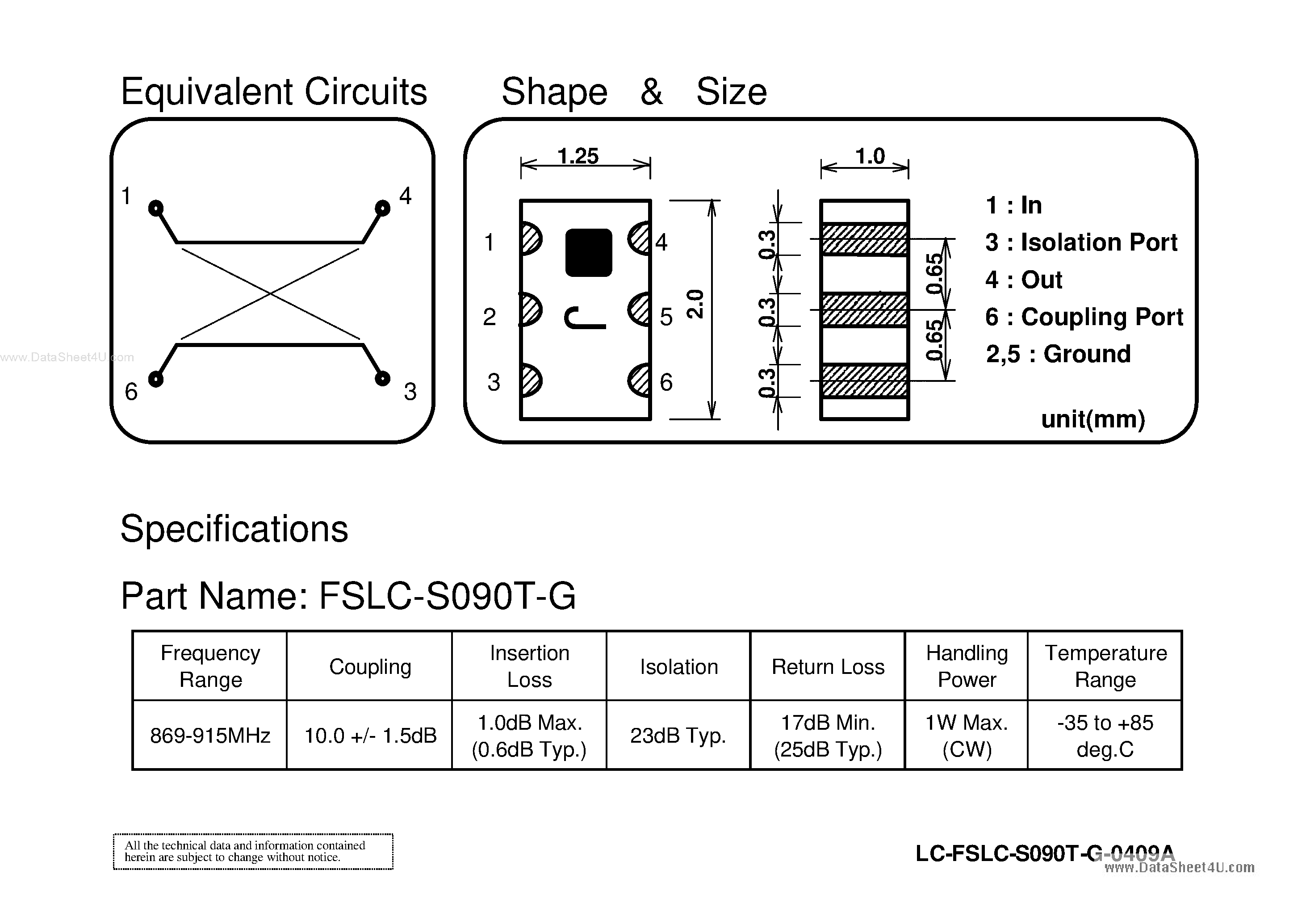 Даташит на микросхему FSLC-S090T-G страница 2 Даташит FSLC-S090T-G - Chip Multilayer Coupler страница 2