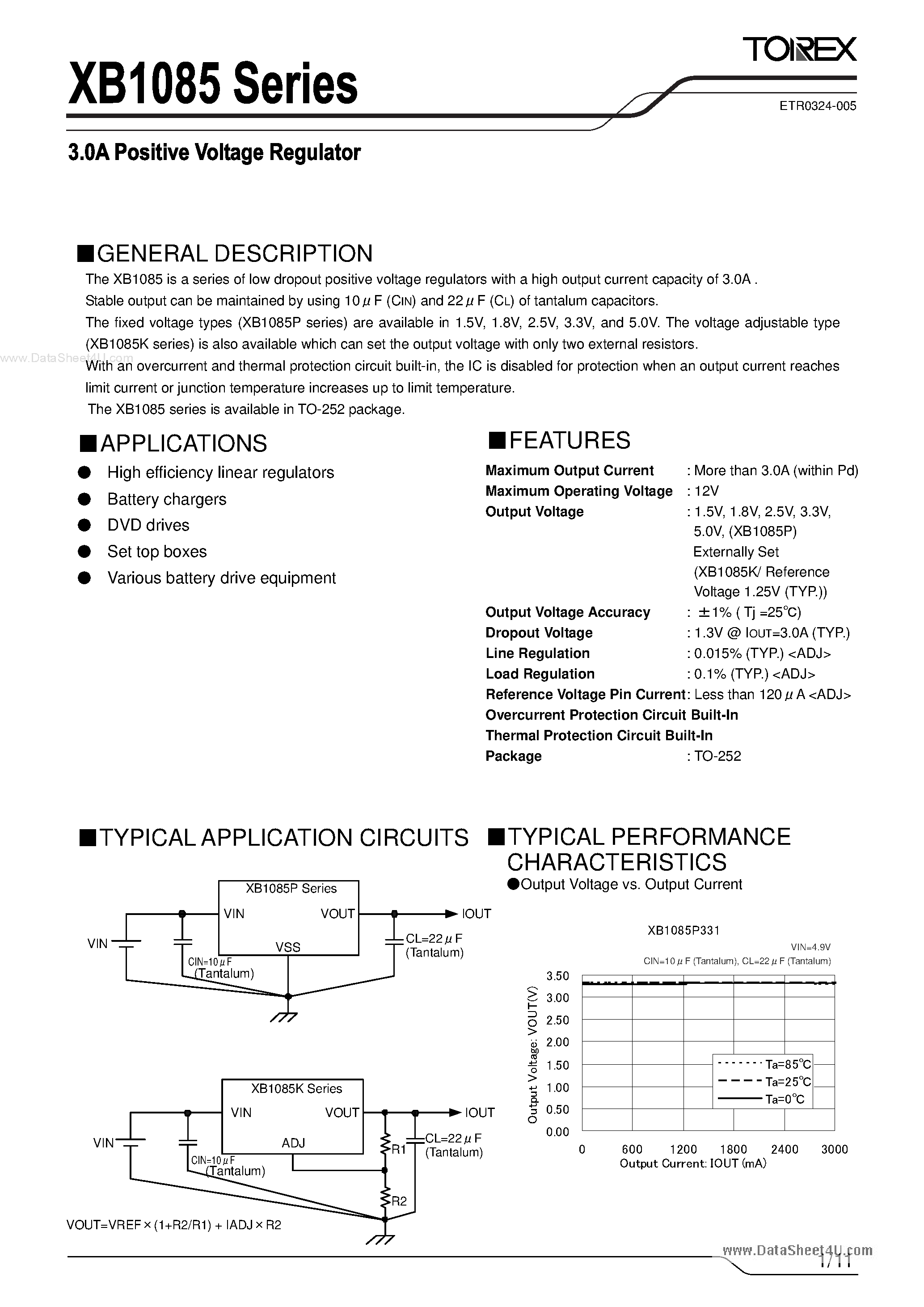 Datasheet XB1085 - 3.0A Positive Voltage Regulator page 1