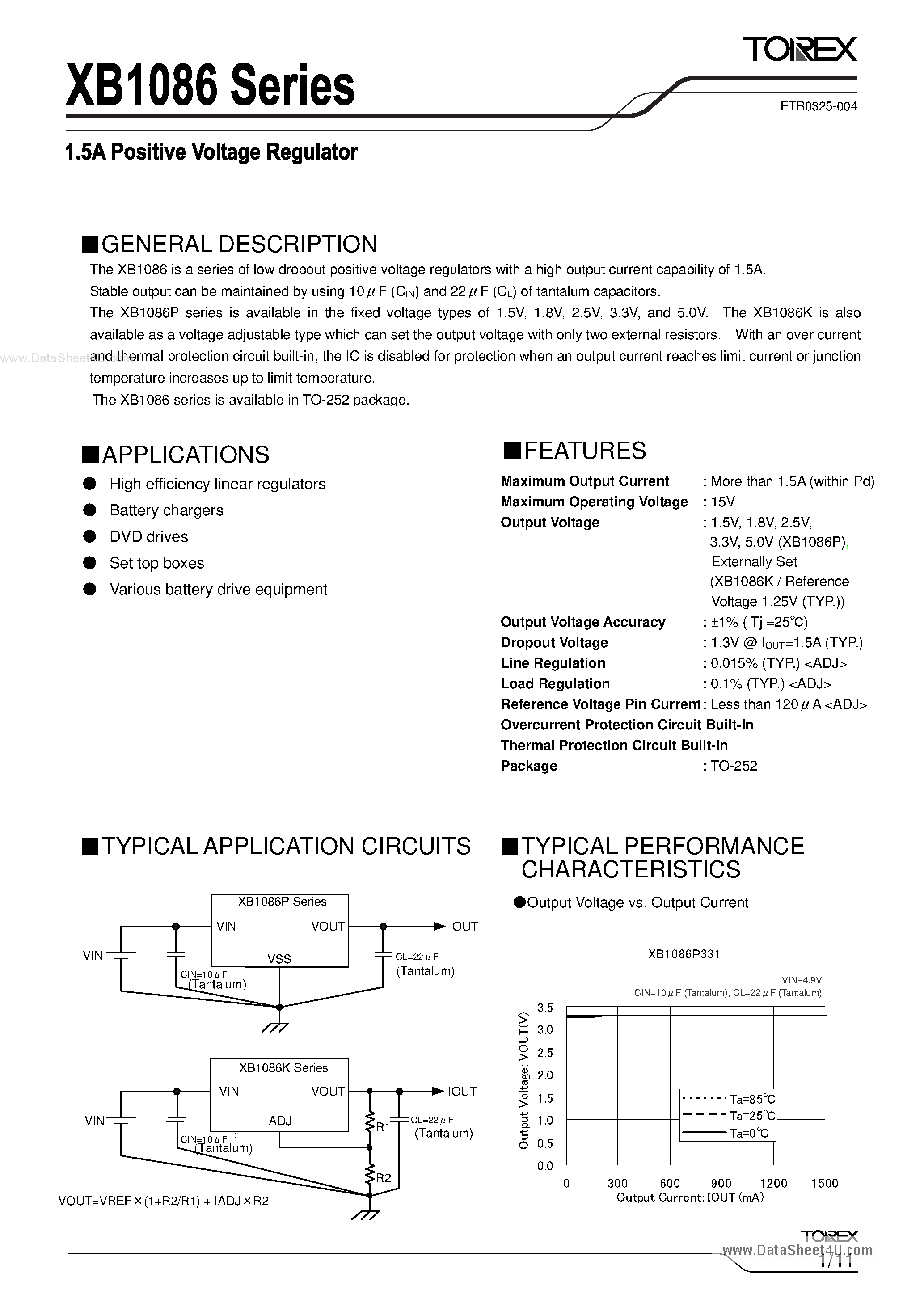 Даташит на микросхему XB1086 страница 1 Даташит XB1086 - 1.5A Positive Voltage Regulator страница 1