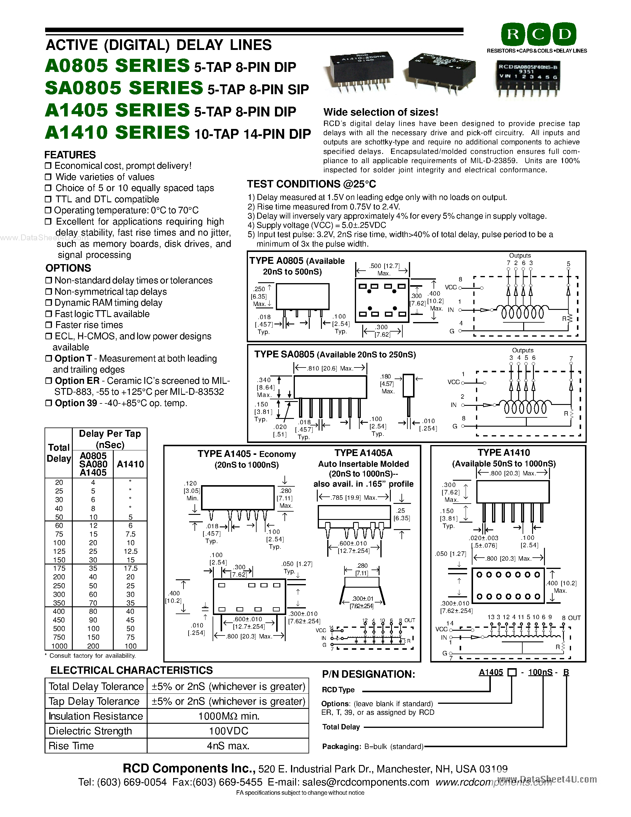 Даташит SA0805 - ACTIVE (DIGITAL) DELAY LINES страница 1
