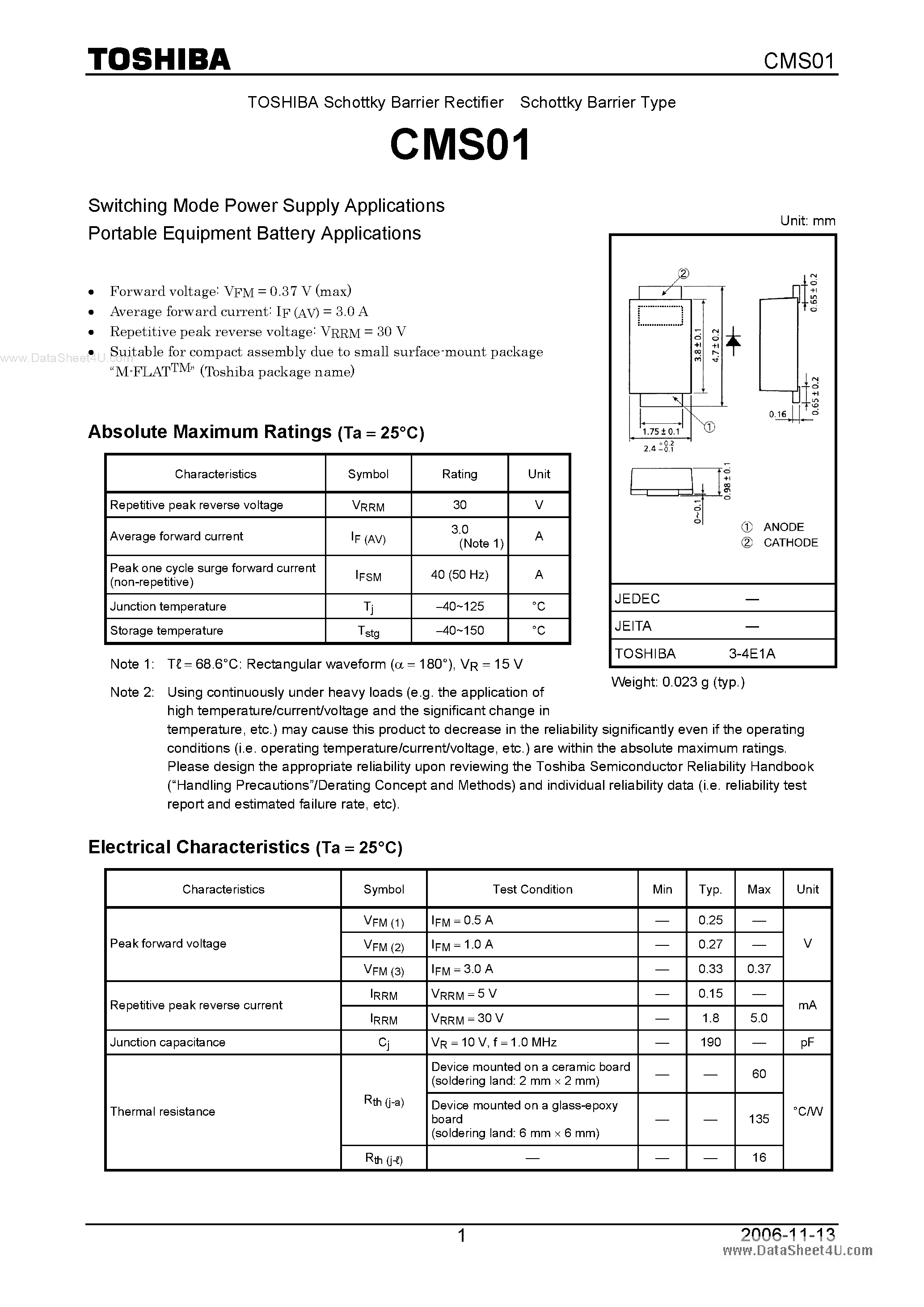 Даташит на микросхему CMS01 страница 1 Даташит CMS01 - Switching Mode Power Supply Applications страница 1