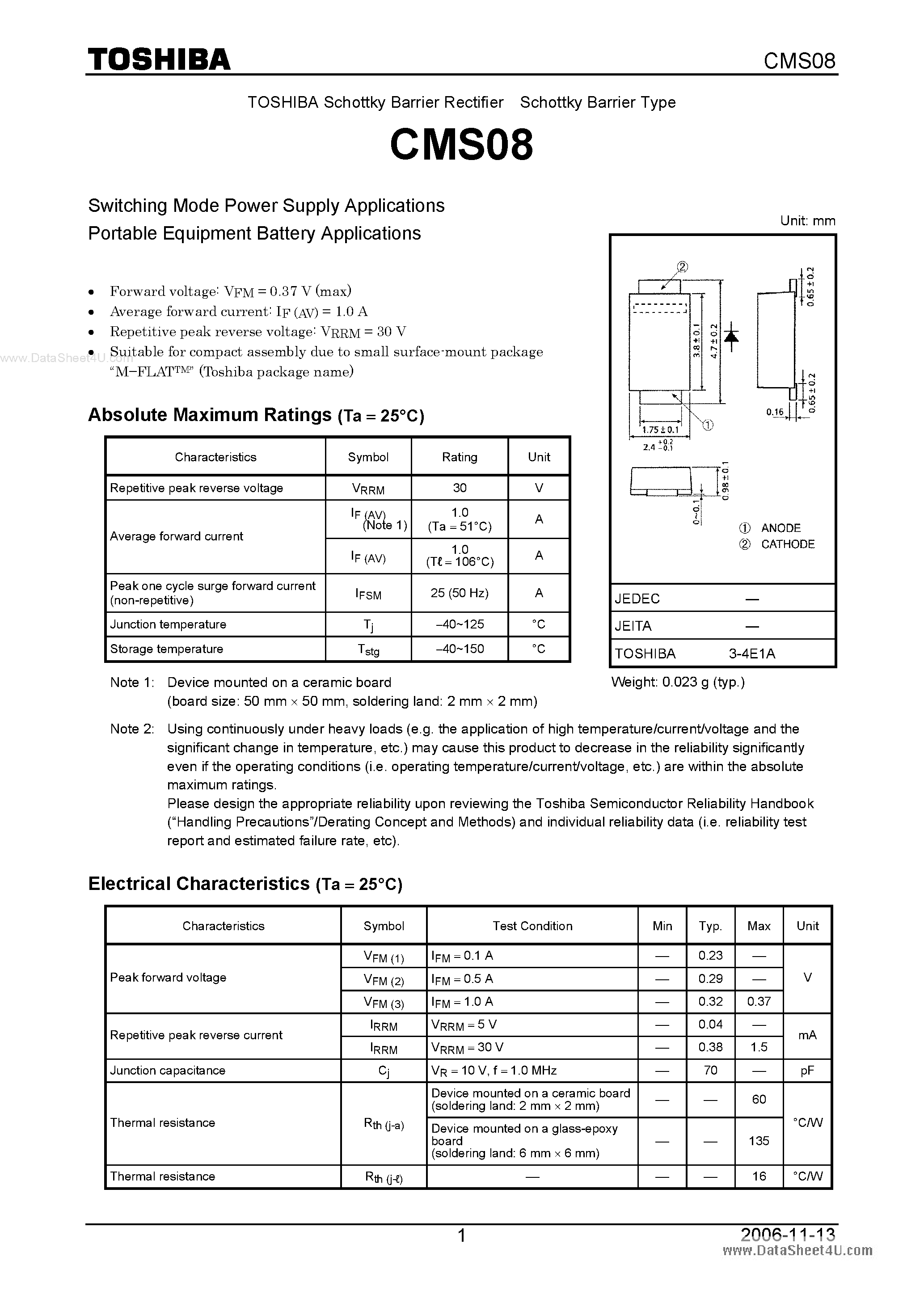 Даташит на микросхему CMS08 страница 1 Даташит CMS08 - Switching Mode Power Supply Applications страница 1