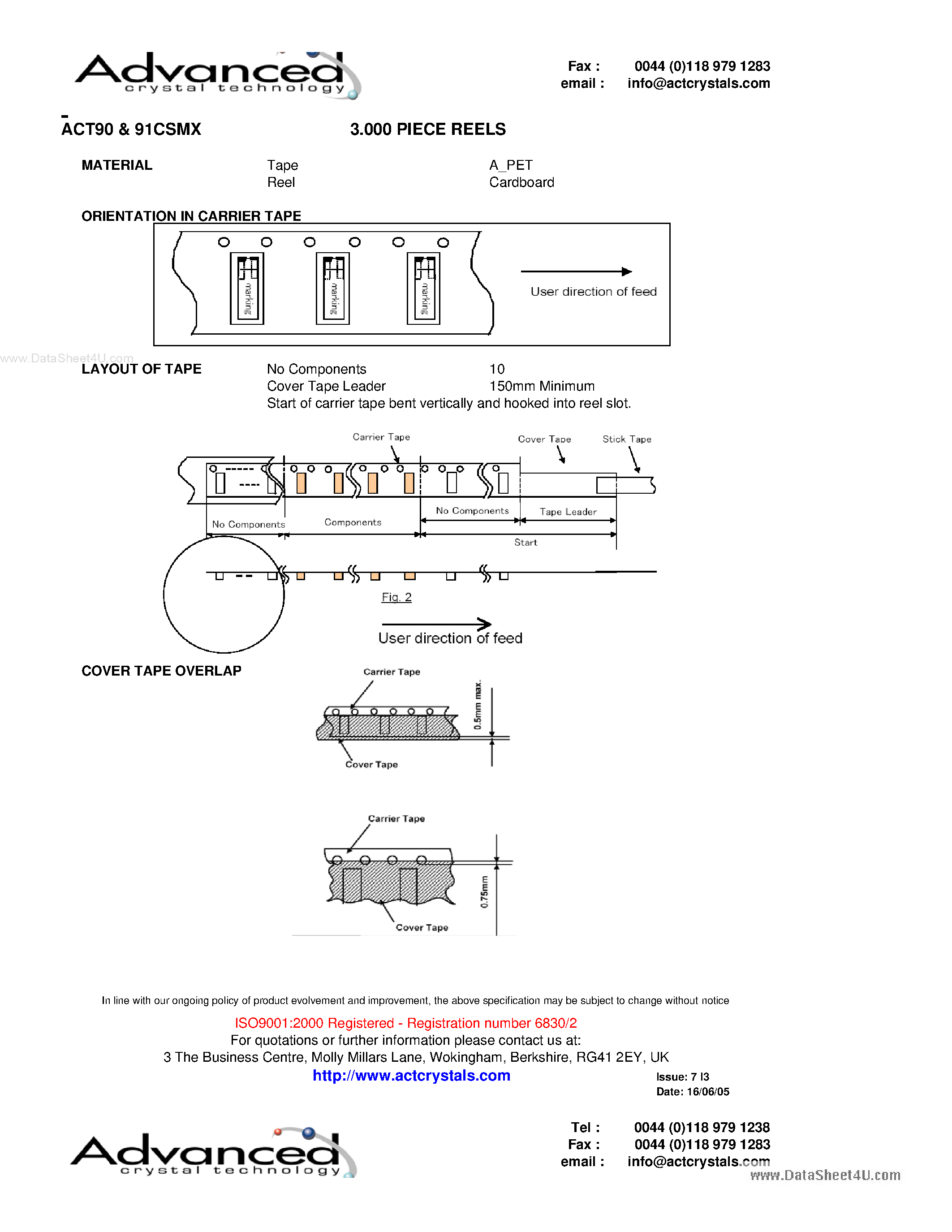 Даташит ACT90 - (ACT90 / ACT91) miniature surface mount Watch Crystal страница 2