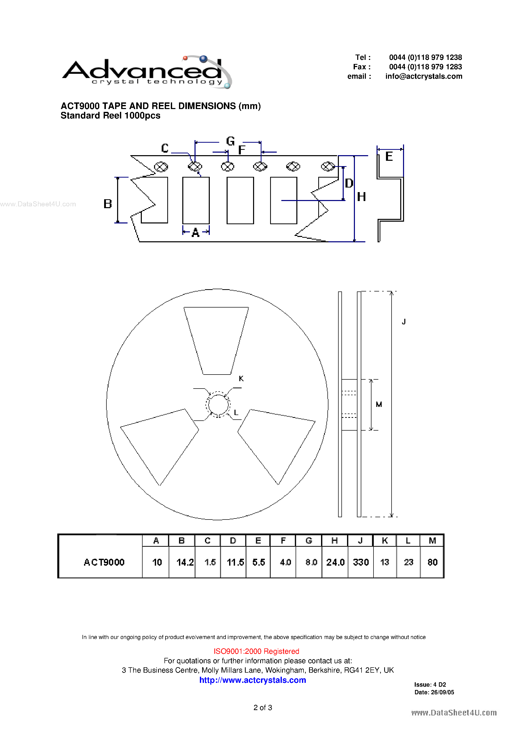 Даташит ACT9000 - SMD controlled clock oscillator страница 2