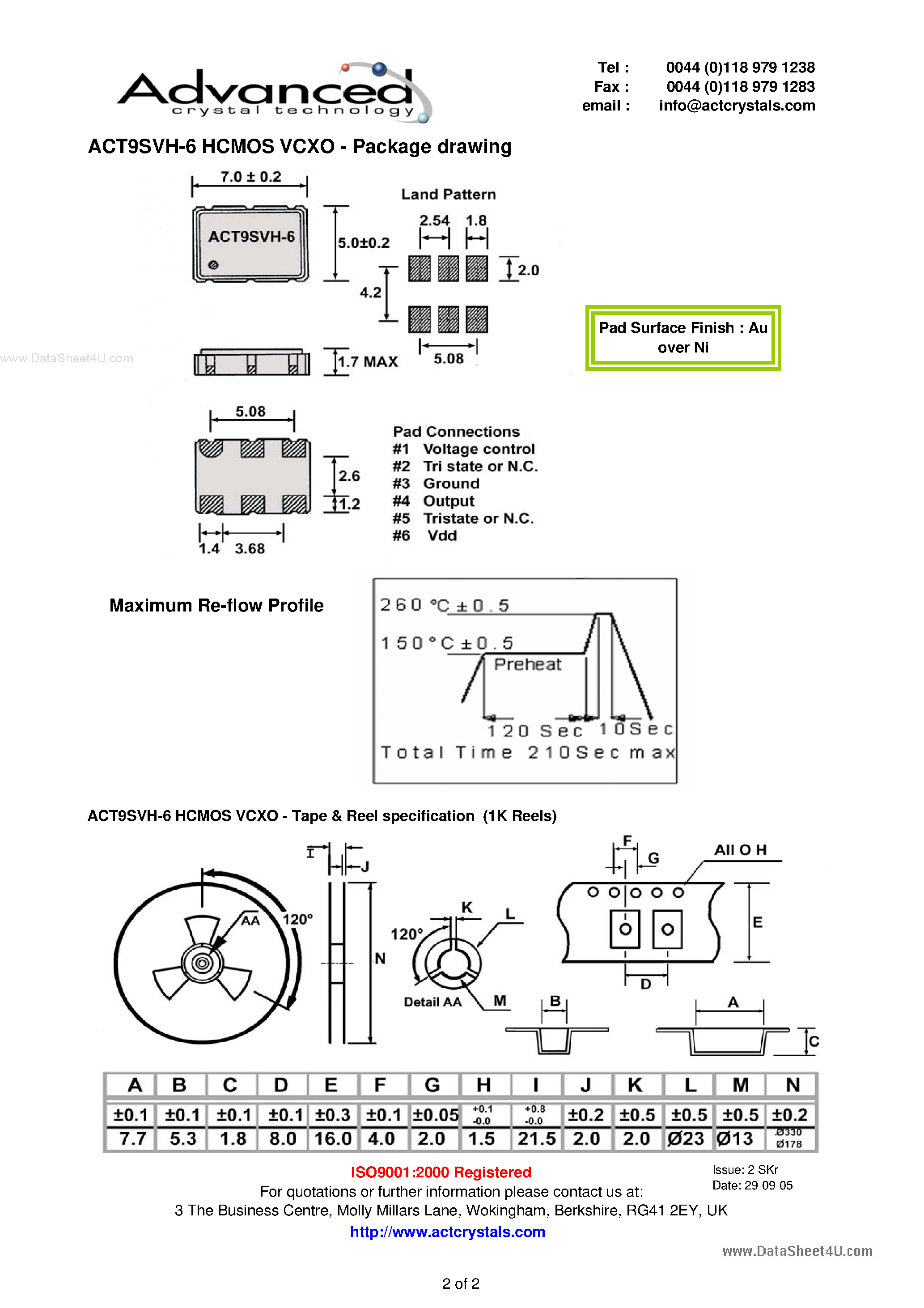 Даташит на микросхему ACT9SVH-6 страница 2 Даташит ACT9SVH-6 - 6-pad miniature SMD Voltage Controlled Crystal Oscillator страница 2