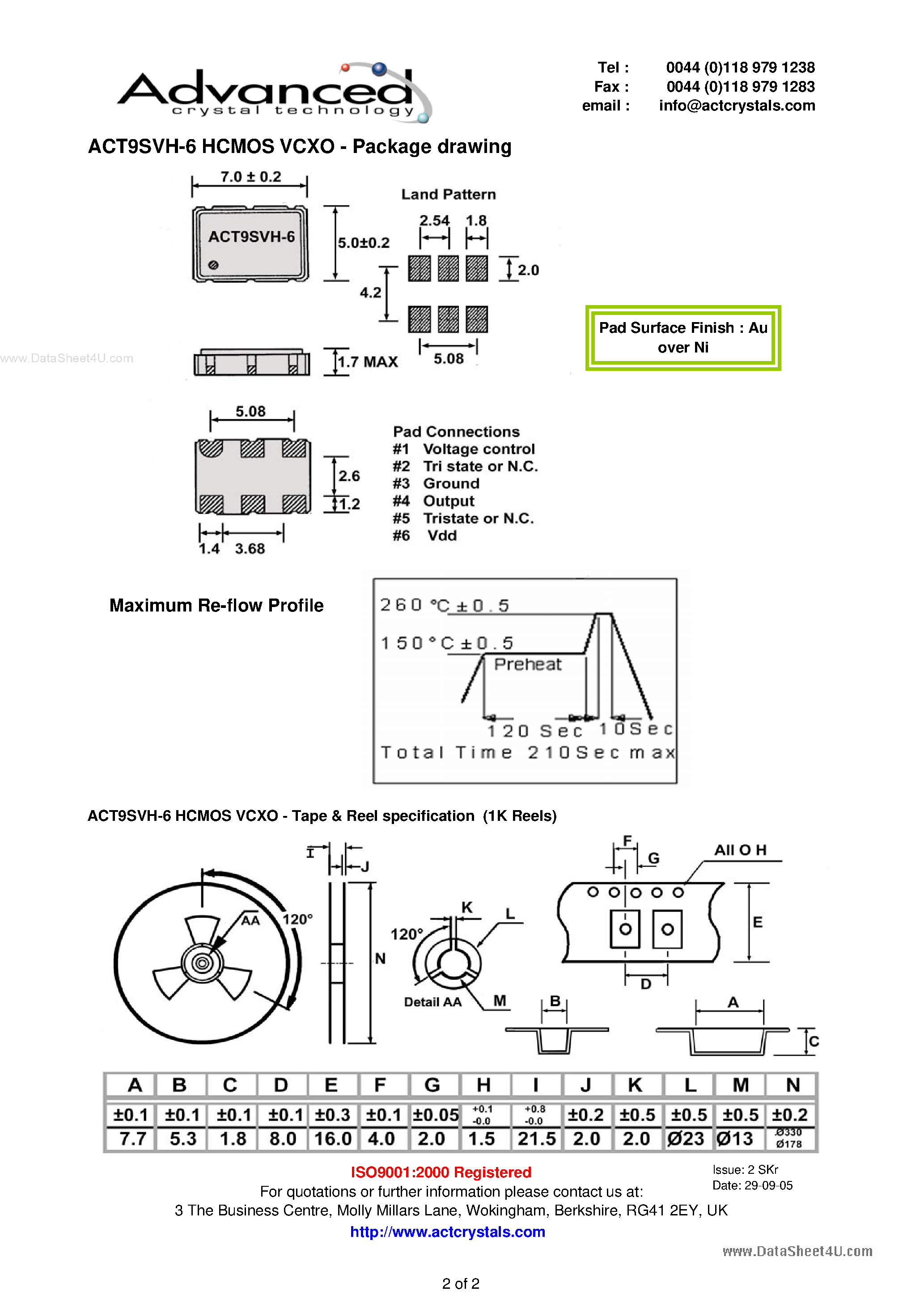 Даташит ACT9SVH-6 - 6-pad miniature SMD Voltage Controlled Crystal Oscillator страница 2