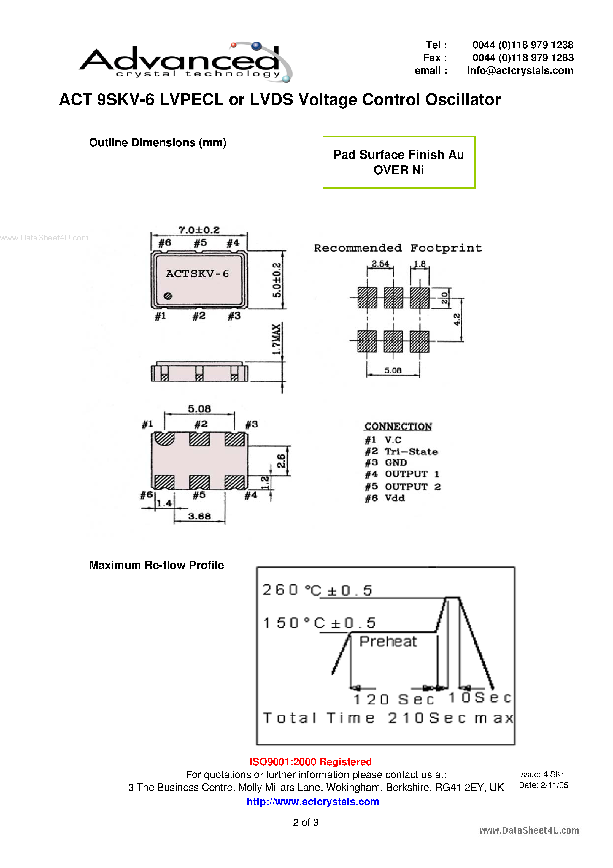 Даташит на микросхему ACT9SKV-6 страница 2 Даташит ACT9SKV-6 - LVPECL or LVDS Voltage Controlled Oscillator страница 2