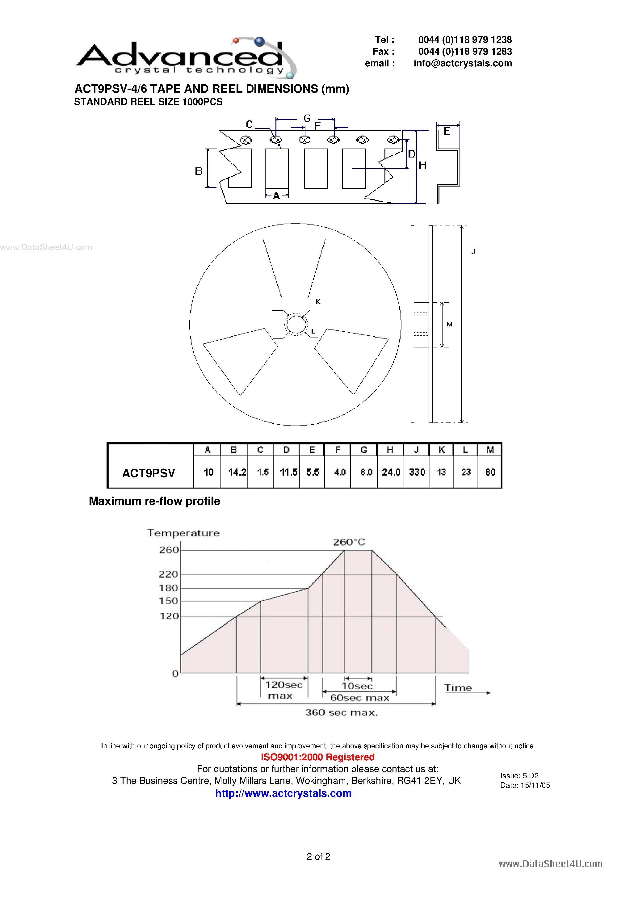 Datasheet ACT9PSV-4 - 4 & 6 pad miniature surface mount Voltage Controlled Crystal Oscillators page 2