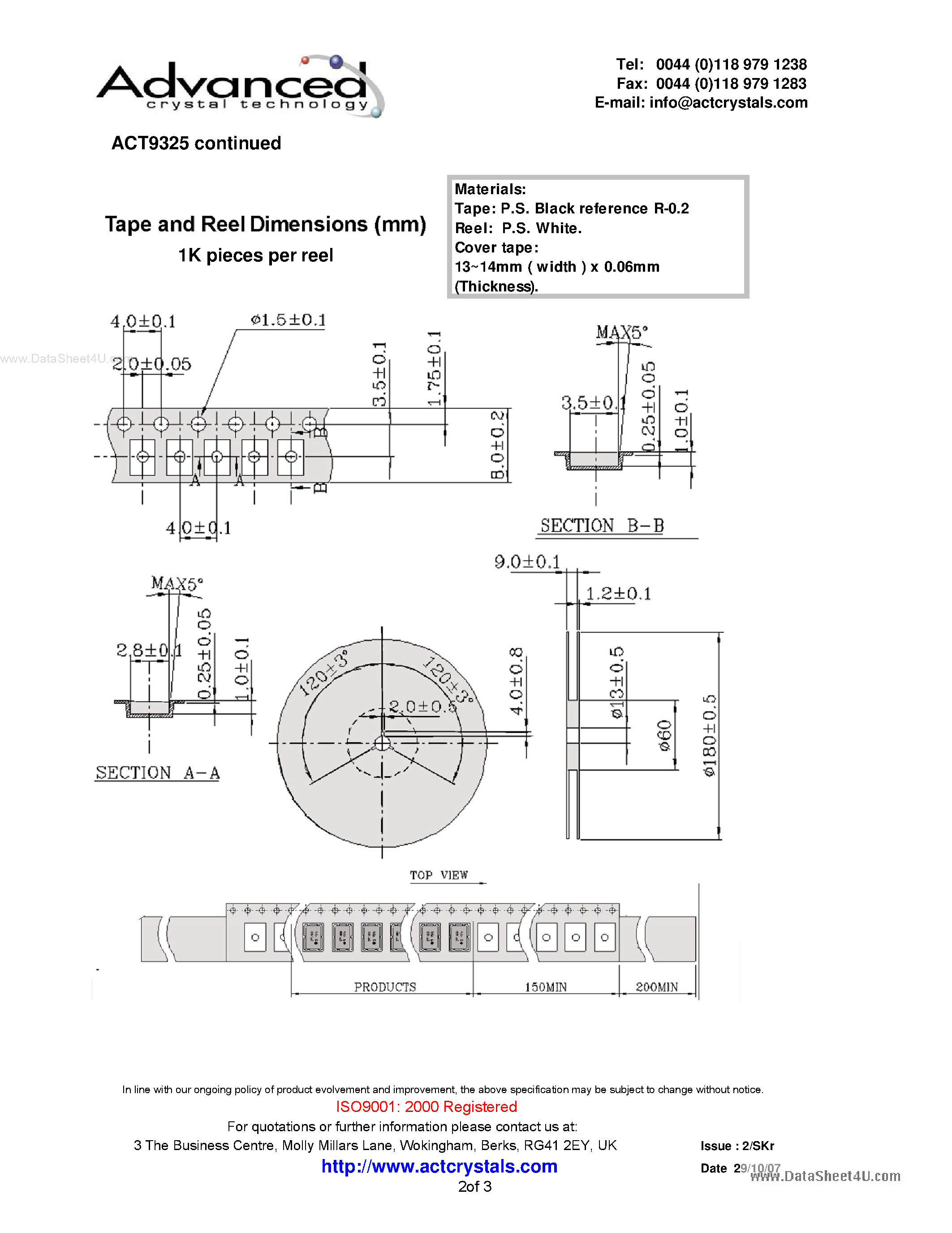 Даташит ACT9325 - miniature low profile Surface Mount package clock oscillator страница 2