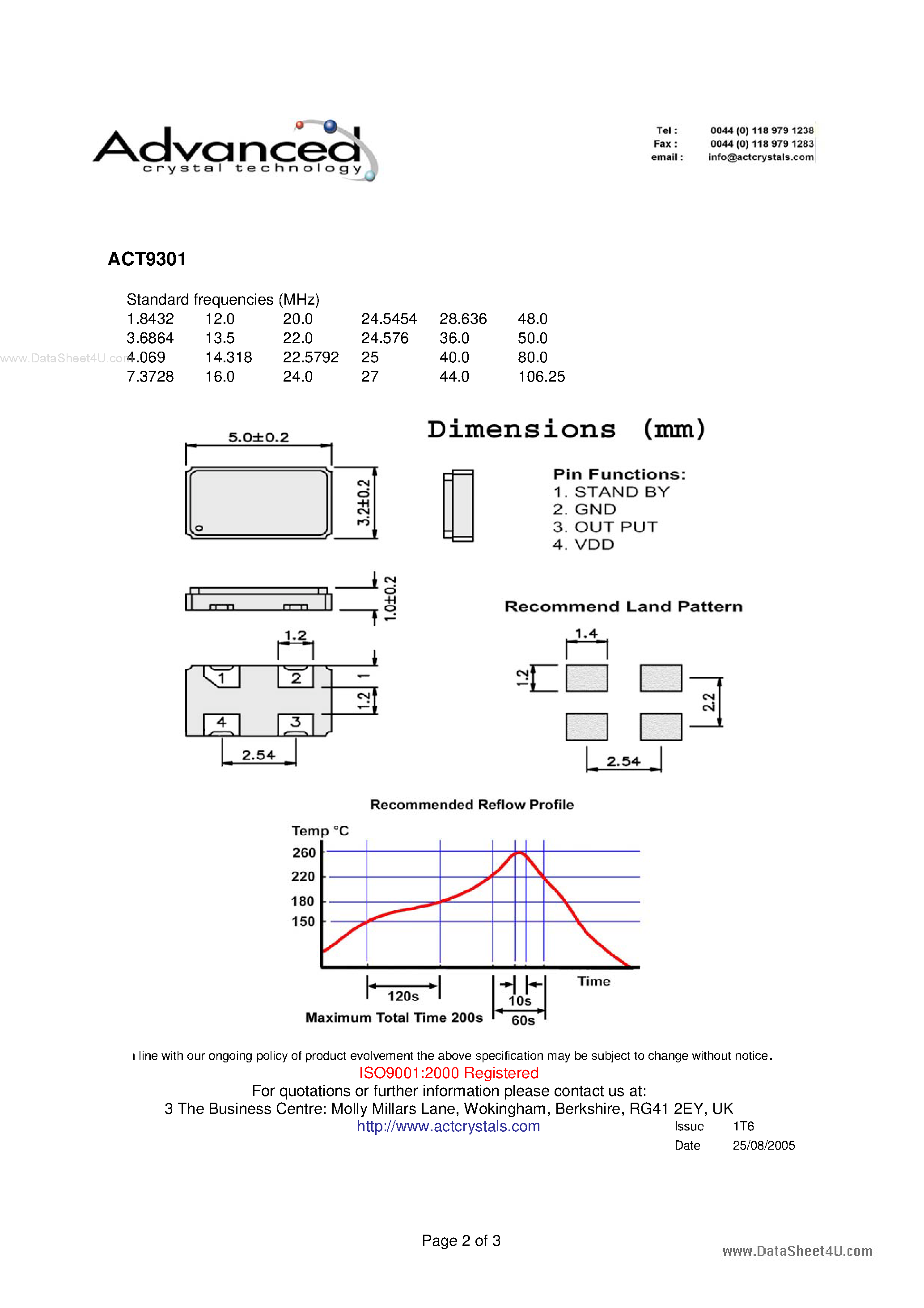 Даташит ACT9301 - miniature SMD clock oscillator страница 2