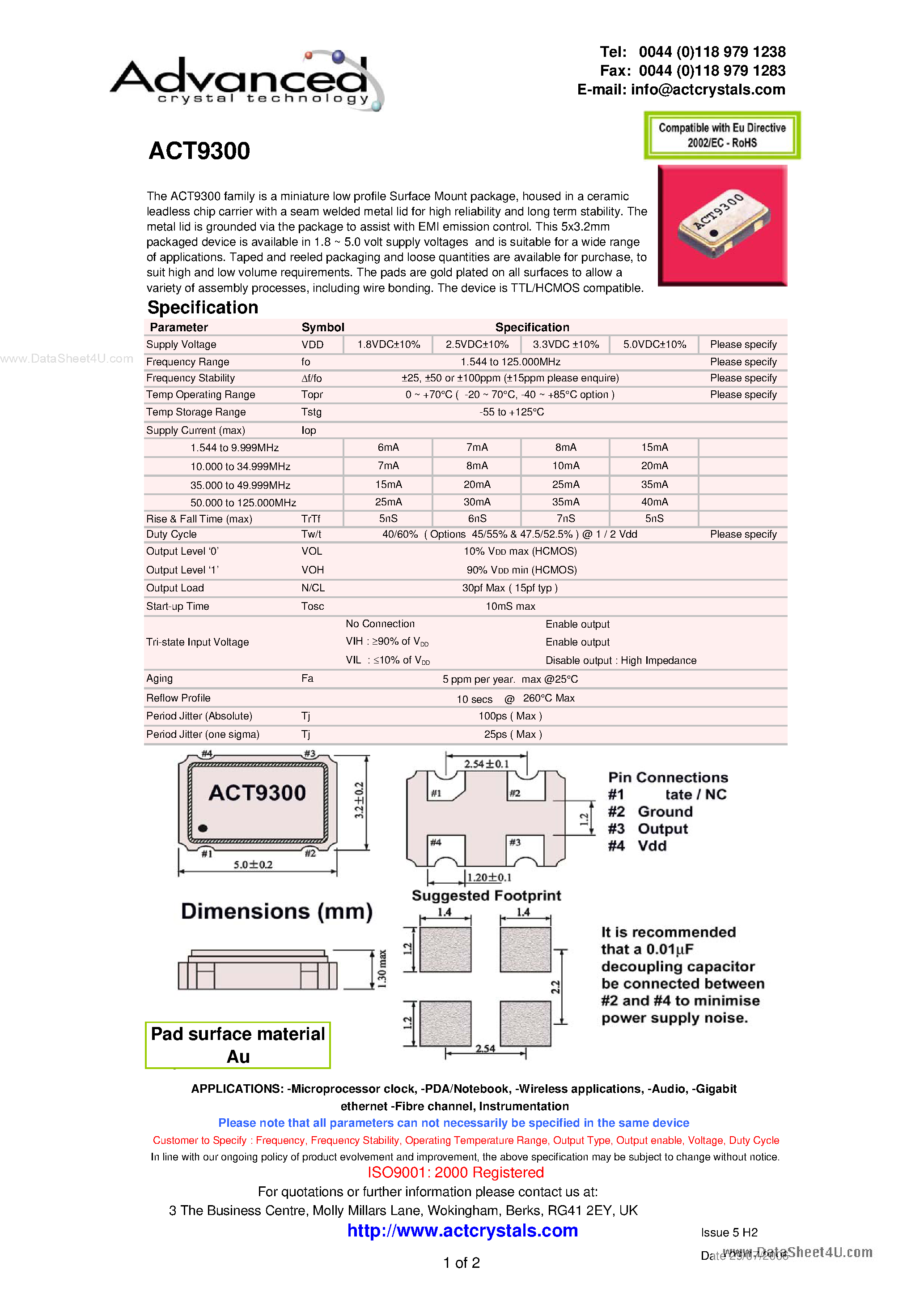 Даташит ACT9300 - miniature low profile Surface Mount страница 1