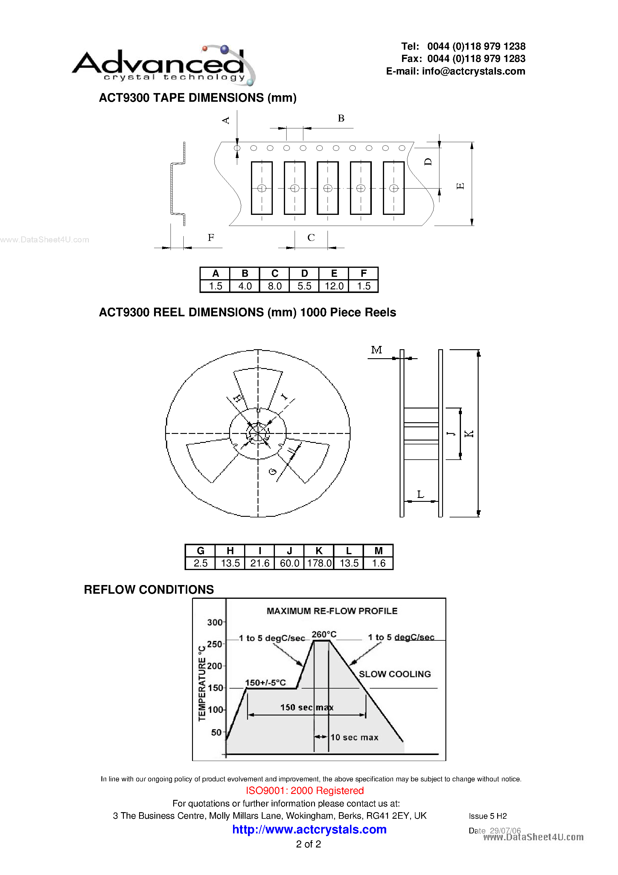 Даташит ACT9300 - miniature low profile Surface Mount страница 2