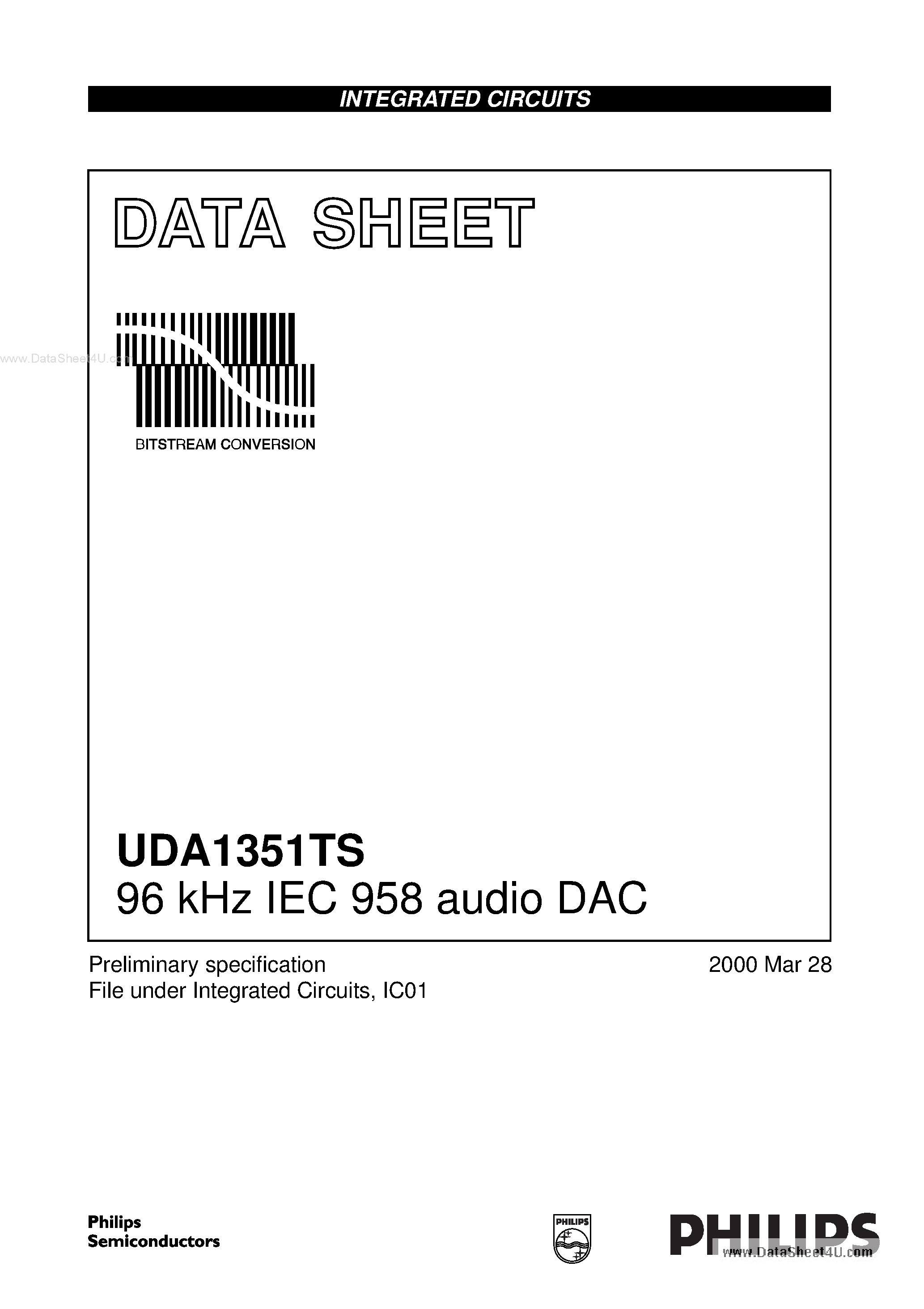 Datasheet UDA1351TS - 96 kHz IEC 958 audio DAC page 1