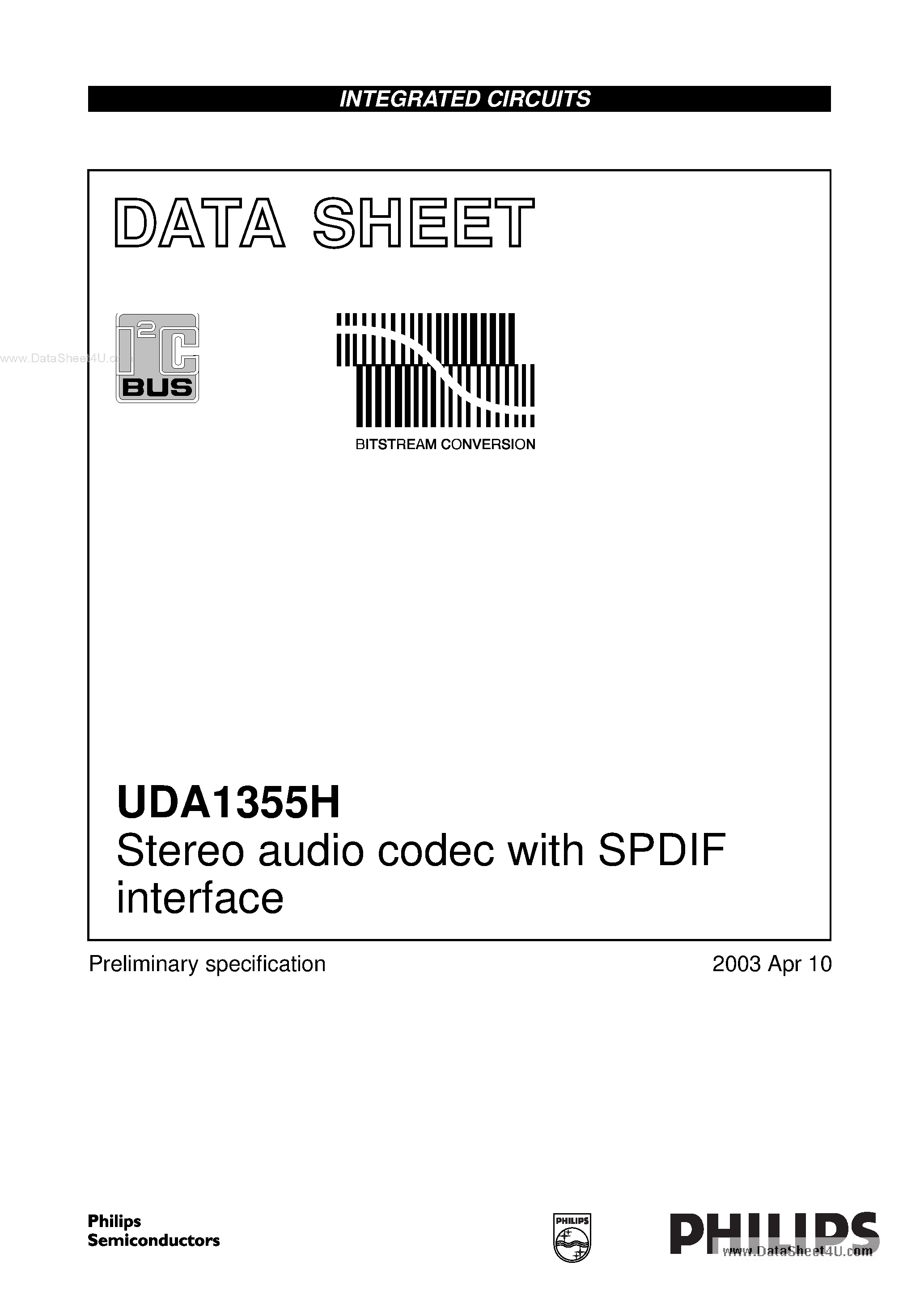 Даташит UDA1355H - Stereo audio codec страница 1