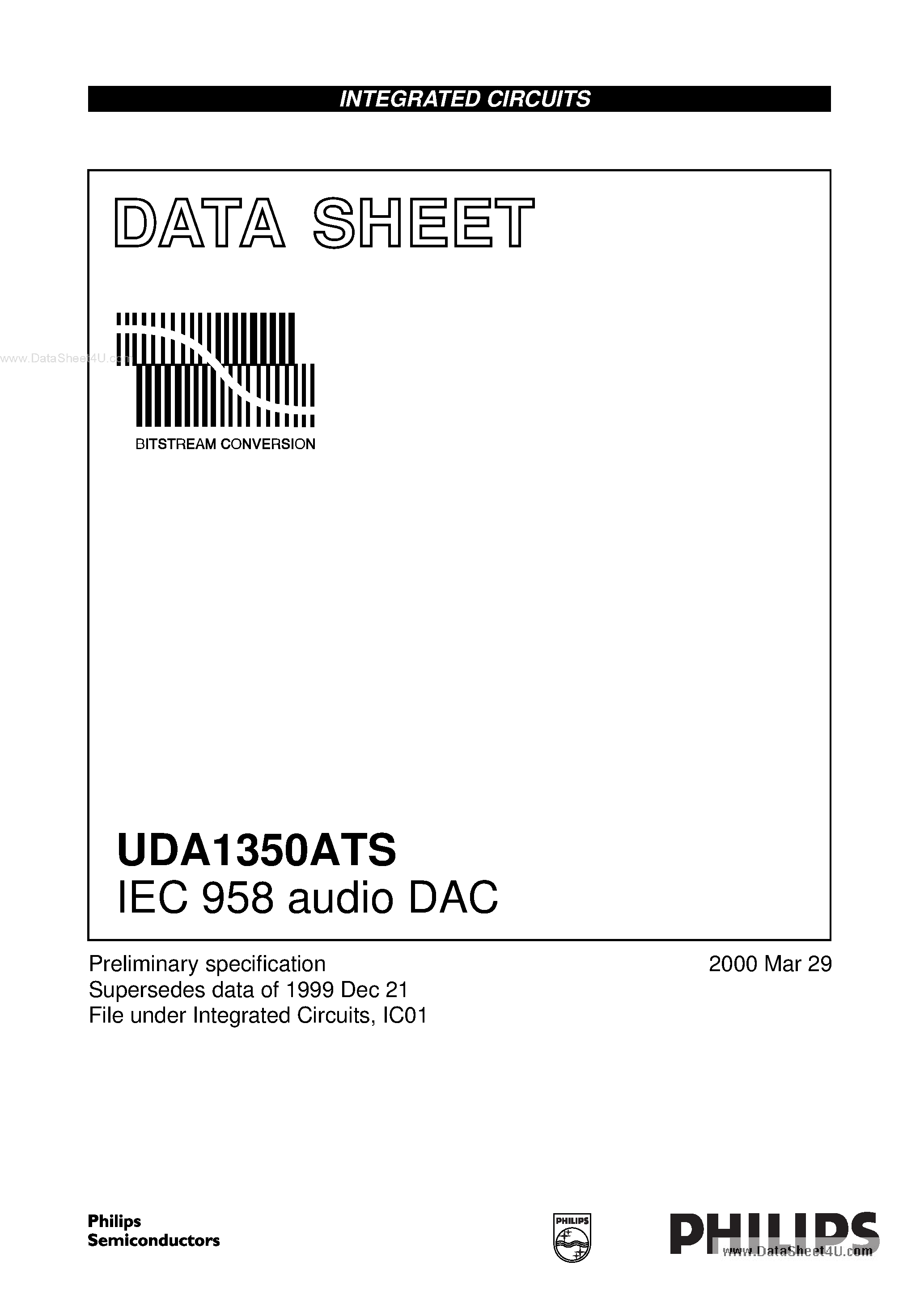 Datasheet UDA1350ATS - IEC 958 audio DAC page 1