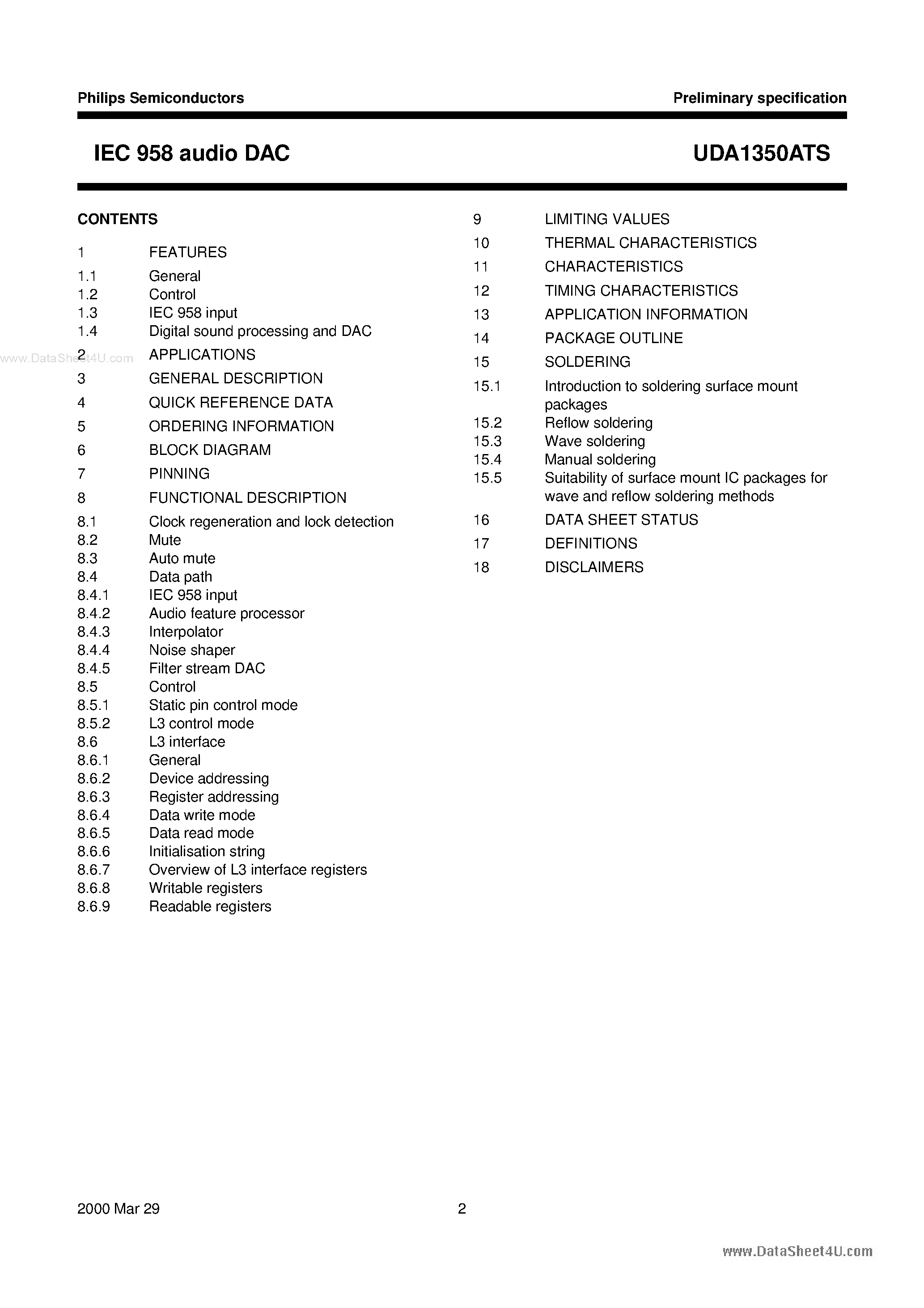 Datasheet UDA1350ATS - IEC 958 audio DAC page 2