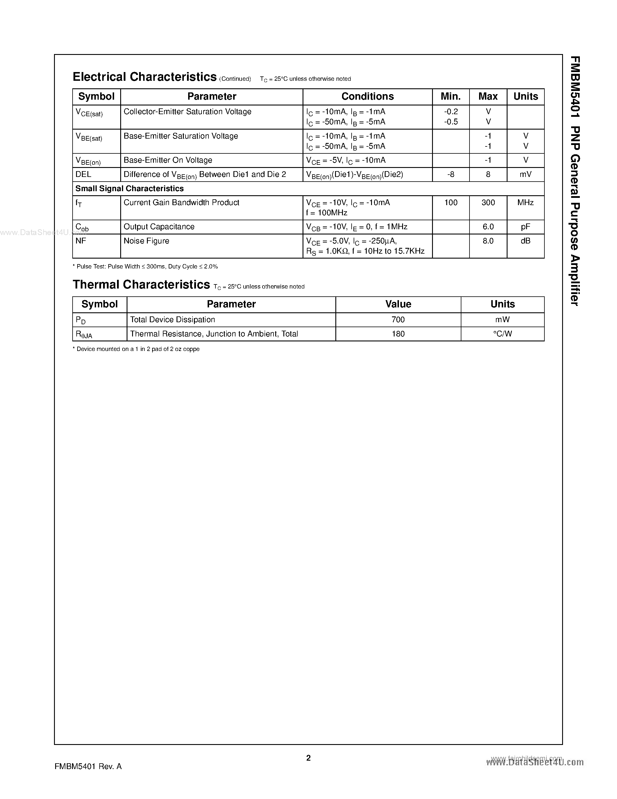Datasheet FMBM5401 - PNP General Purpose Amplifier page 2
