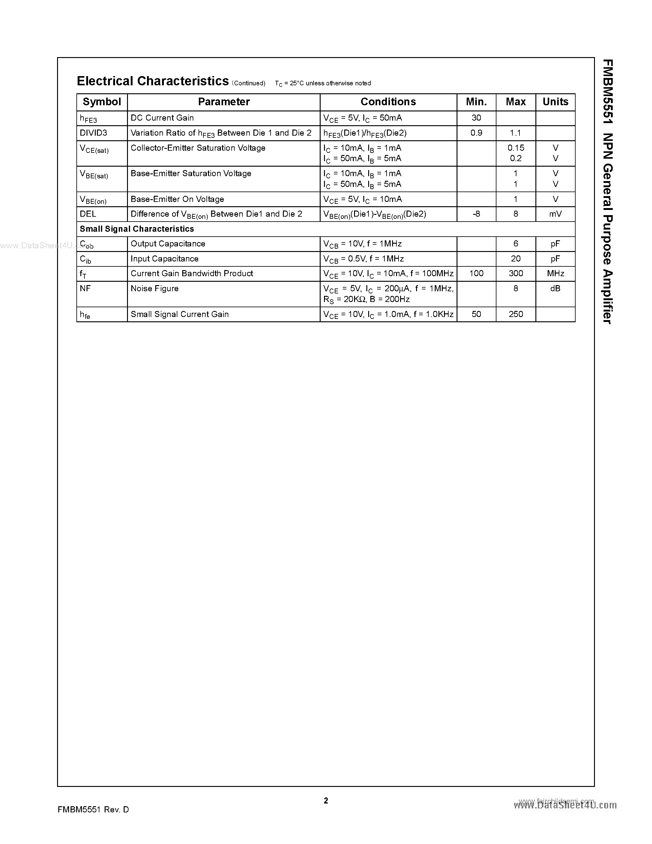 Даташит на микросхему FMBM5551 страница 2 Даташит FMBM5551 - NPN General Purpose Amplifier страница 2