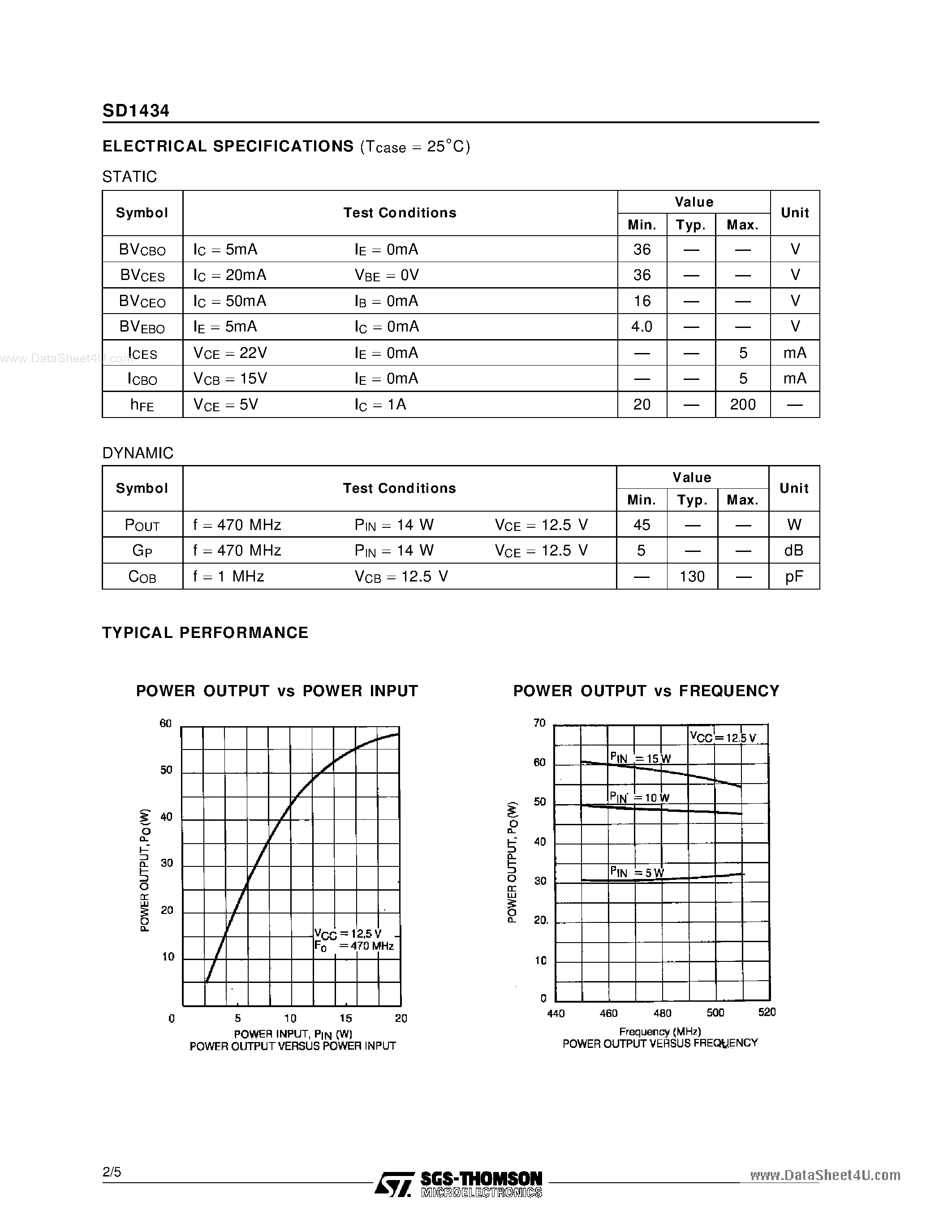 Datasheet SD1434 - RF & MICROWAVE TRANSISTORS UHF MOBILE APPLICATIONS page 2