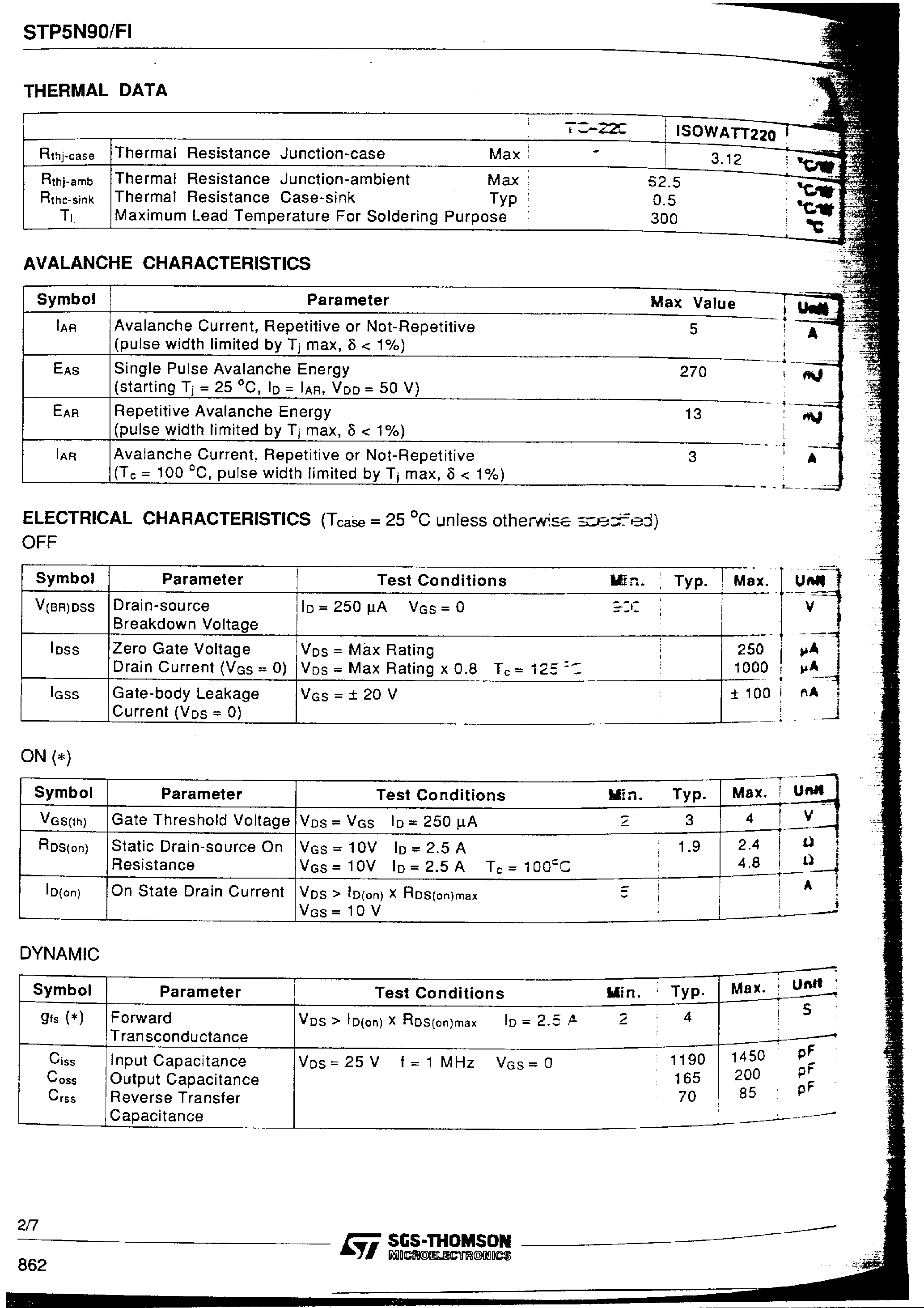 Datasheet STP5N90 - N-CHANNEL ENHANCEMENT MODE POWER MOS TRANSISTOR page 2