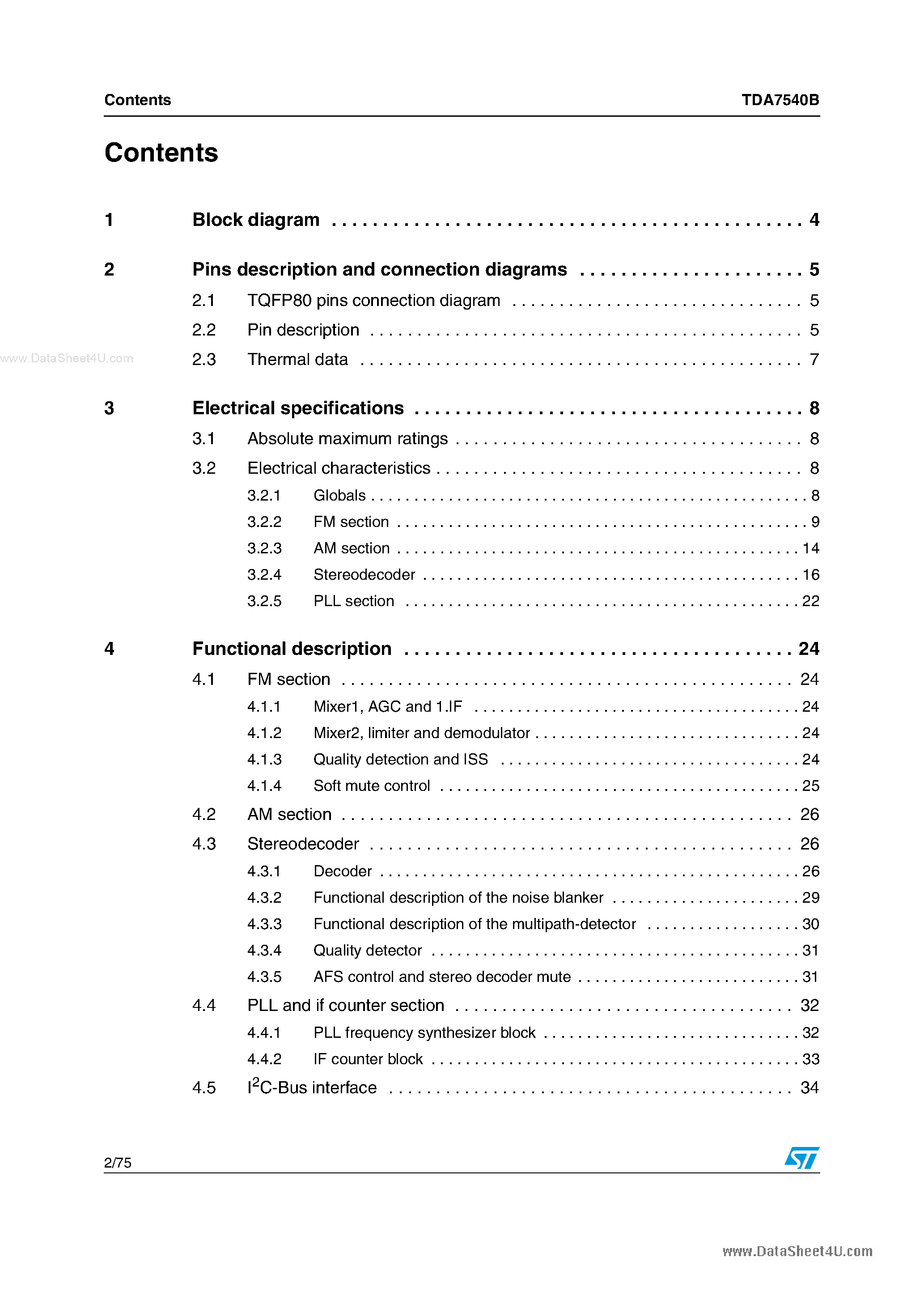 Datasheet TDA7540B - AM/FM Car Radio Tuner IC page 2