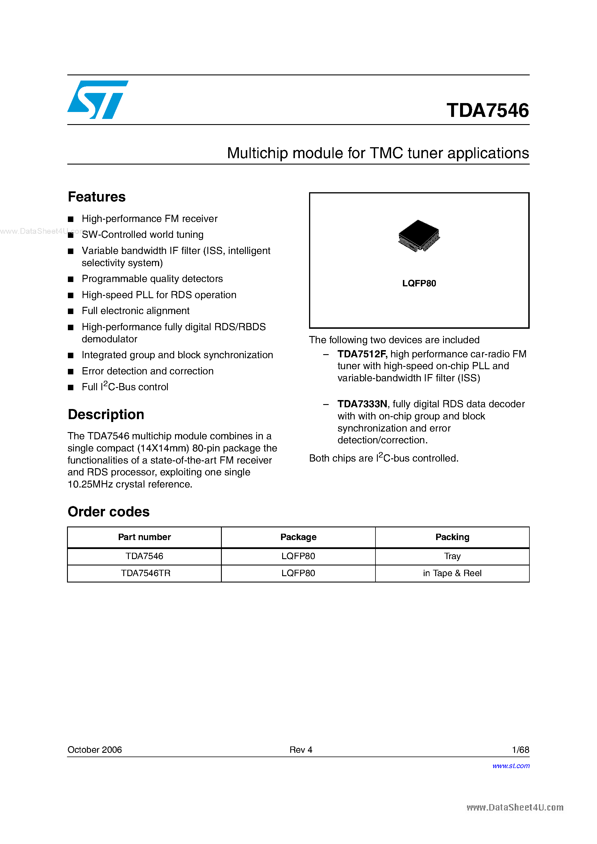 Datasheet TDA7546 - Multichip module page 1