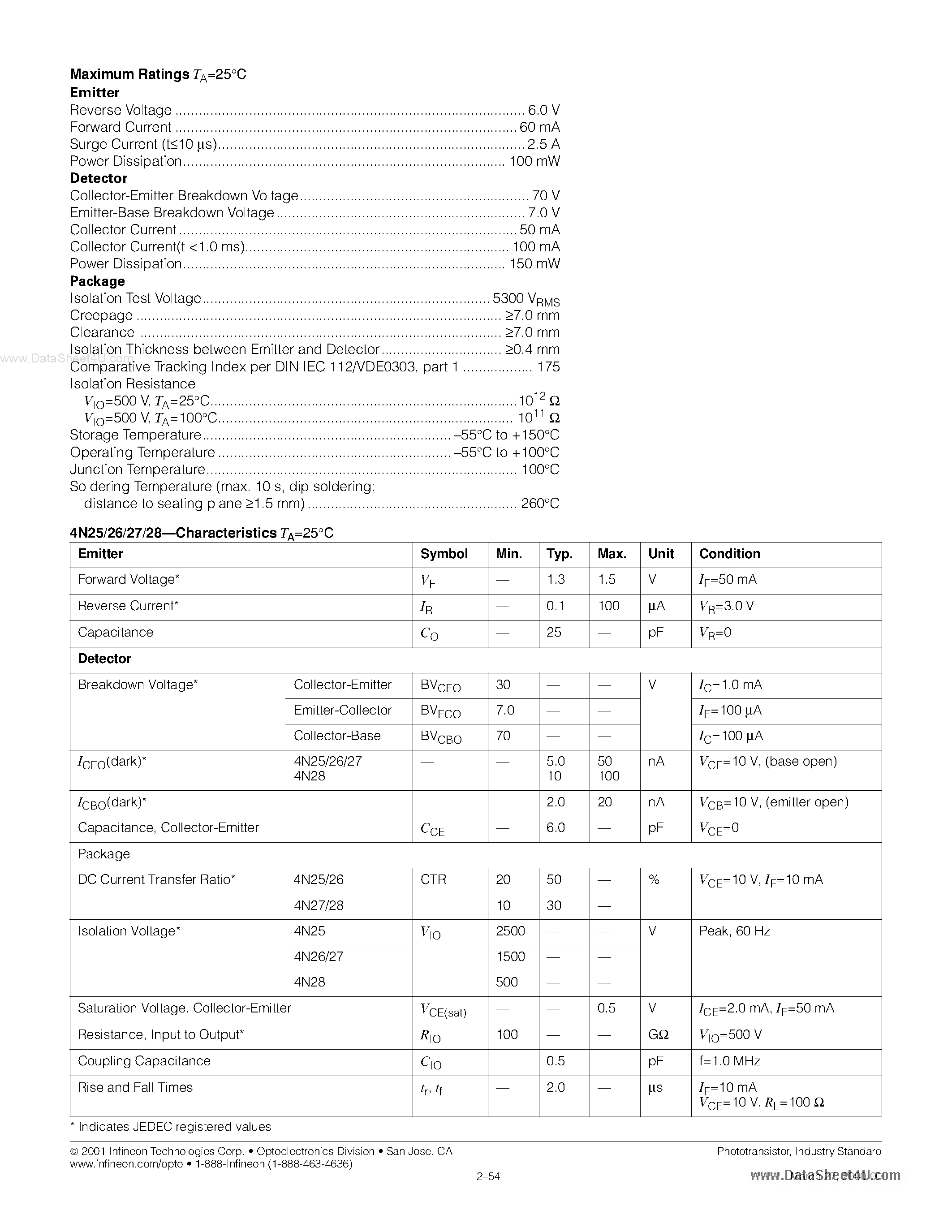 Даташит на микросхему 4N25 страница 2 Даташит 4N25 - (4N25 - 4N28) Industry Standard Single Channel 6 Pin DIP Optocoupler страница 2