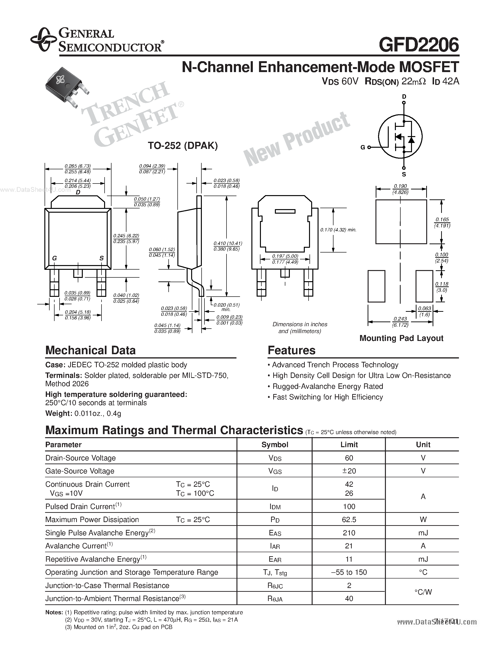 Datasheet GFD2206 - N-Channel Enhancement Mode MOSFET page 1