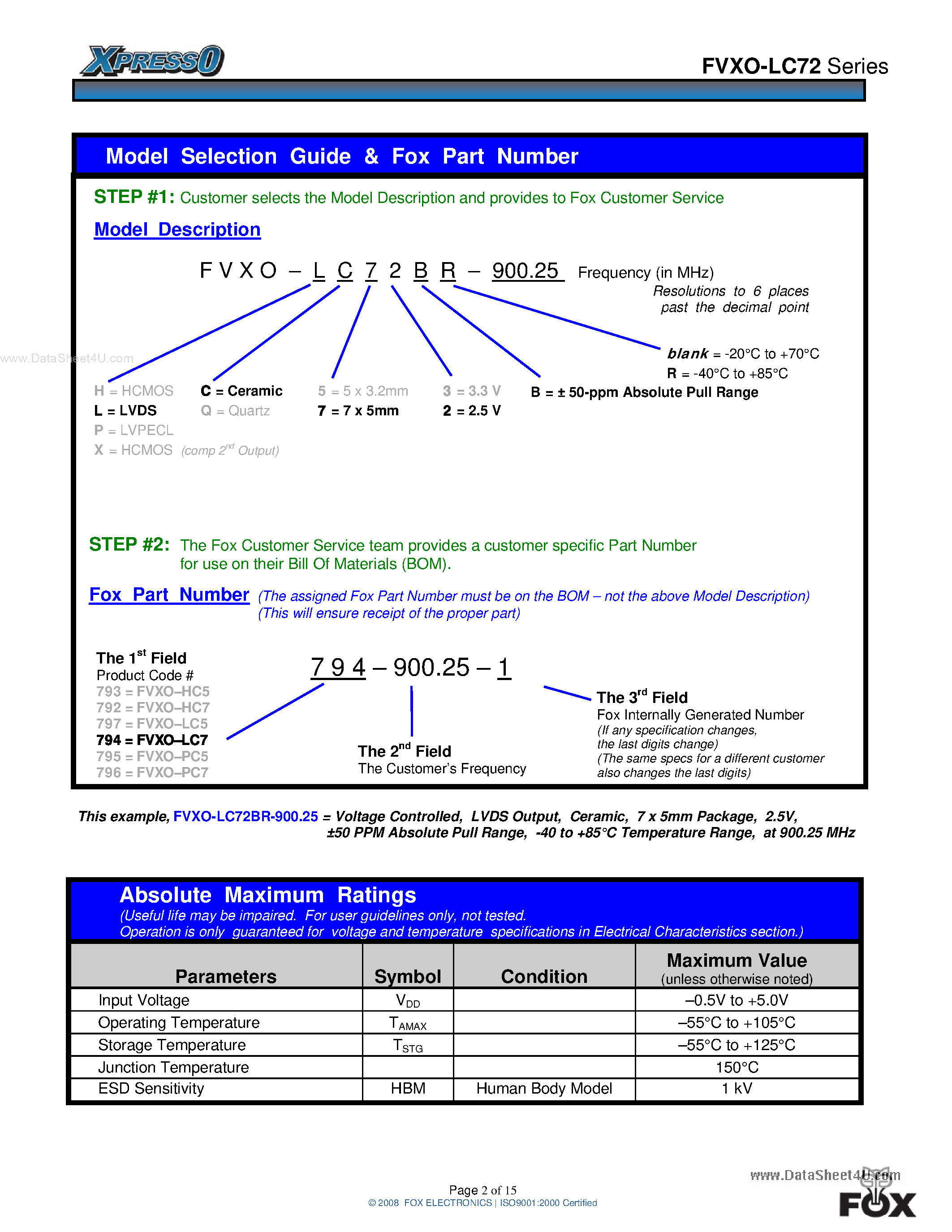 Даташит на микросхему FVXO-LC72 страница 2 Даташит FVXO-LC72 - LVDS 7 x 5mm 2.5V VCXO страница 2
