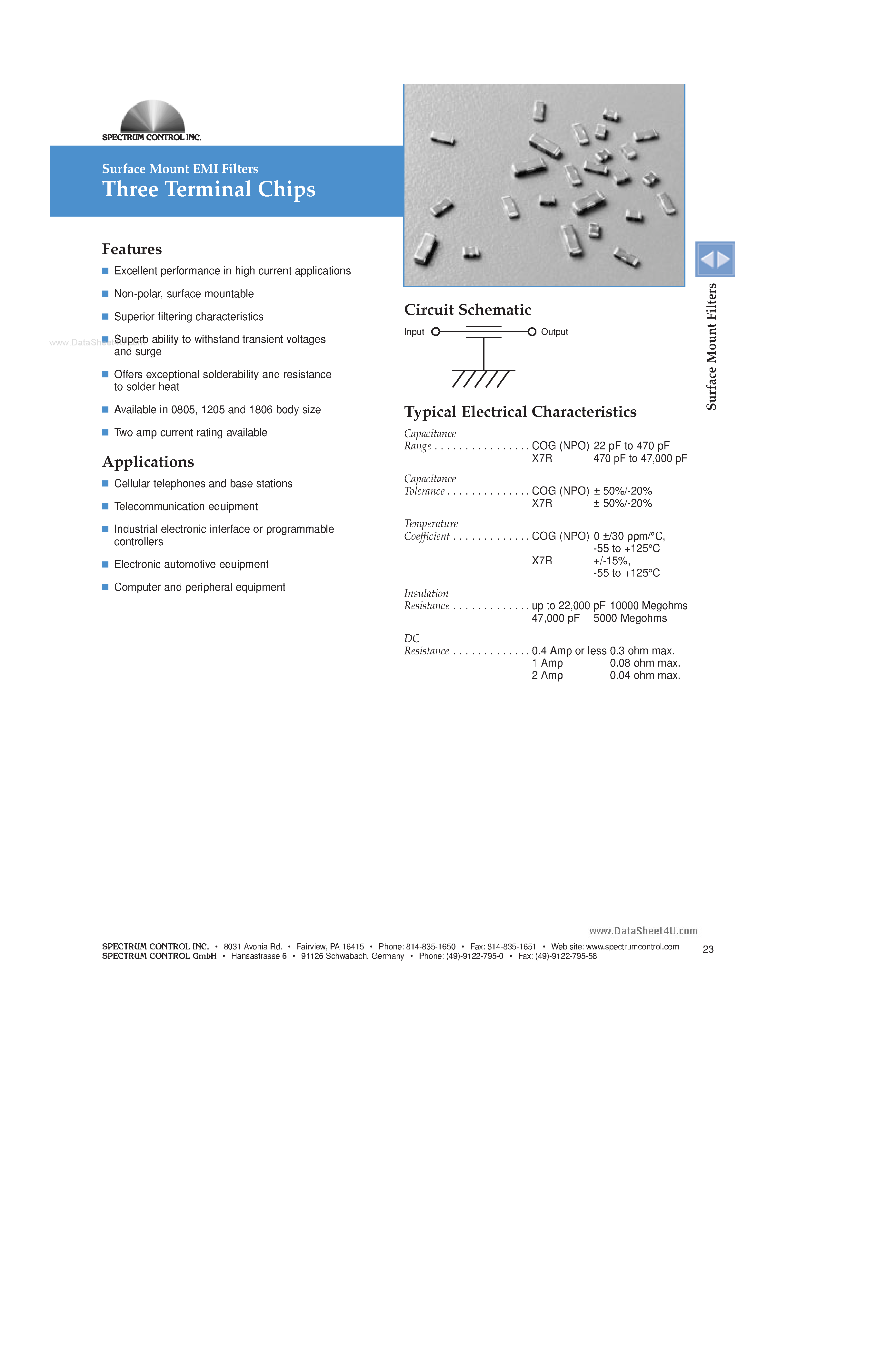Datasheet SF0805Cxxxxxxx - High Current 3 Terminal EMI Filter Chips page 1
