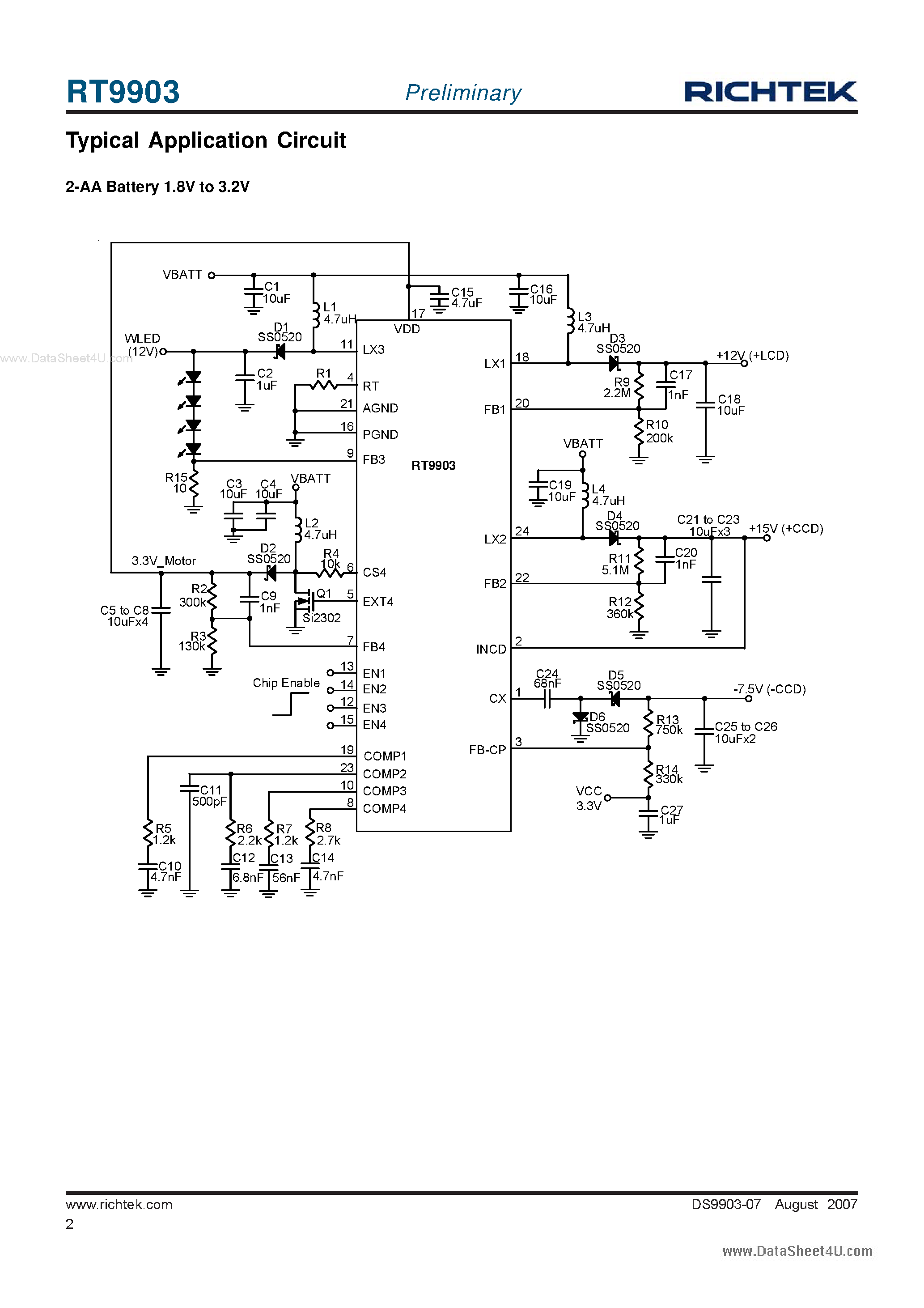 Datasheet RT9903 page 2 Datasheet RT9903 - 5 Channel DC/DC Converters IC page 2
