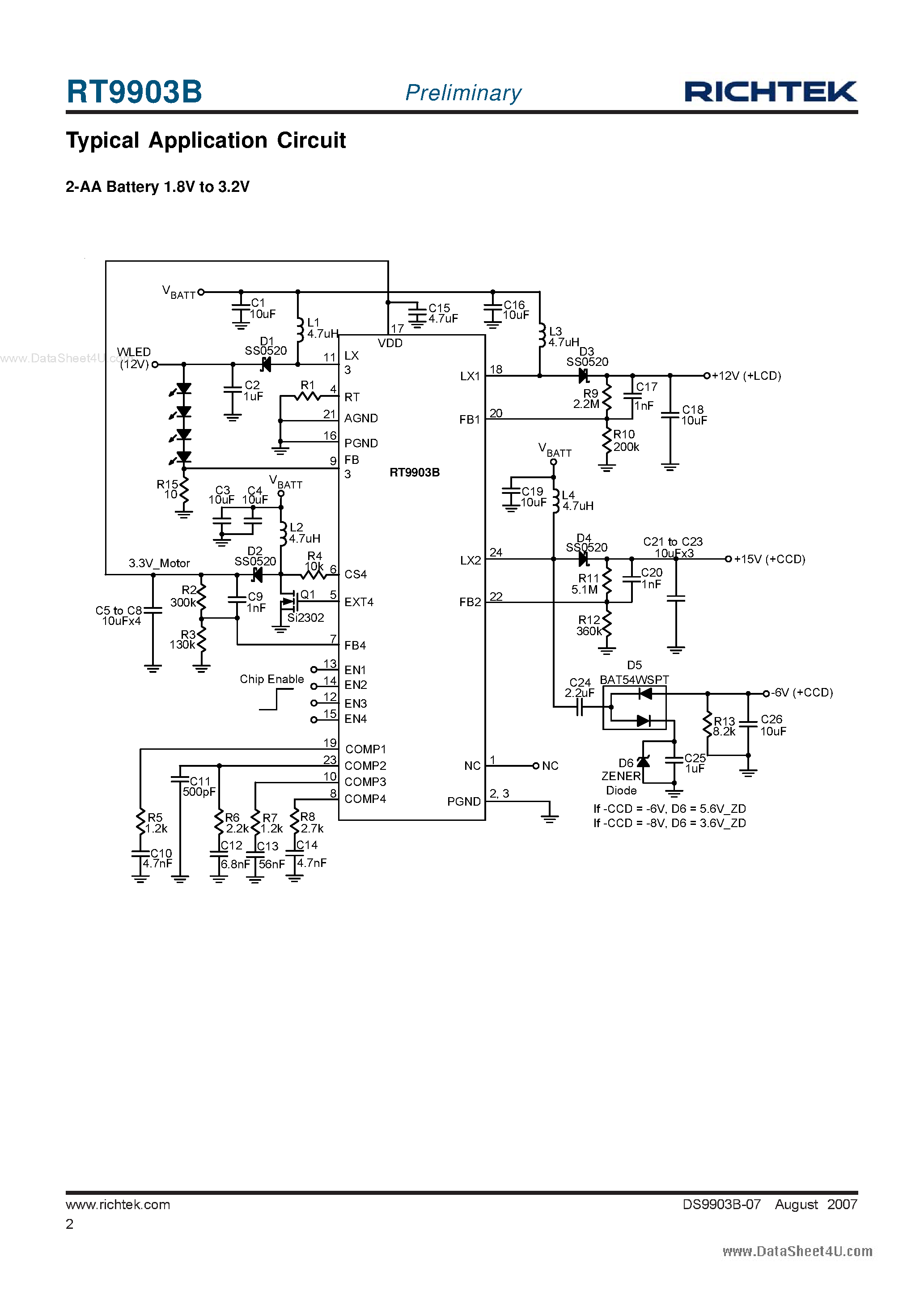 Datasheet RT9903B - 4 Channel DC/DC Converters IC page 2