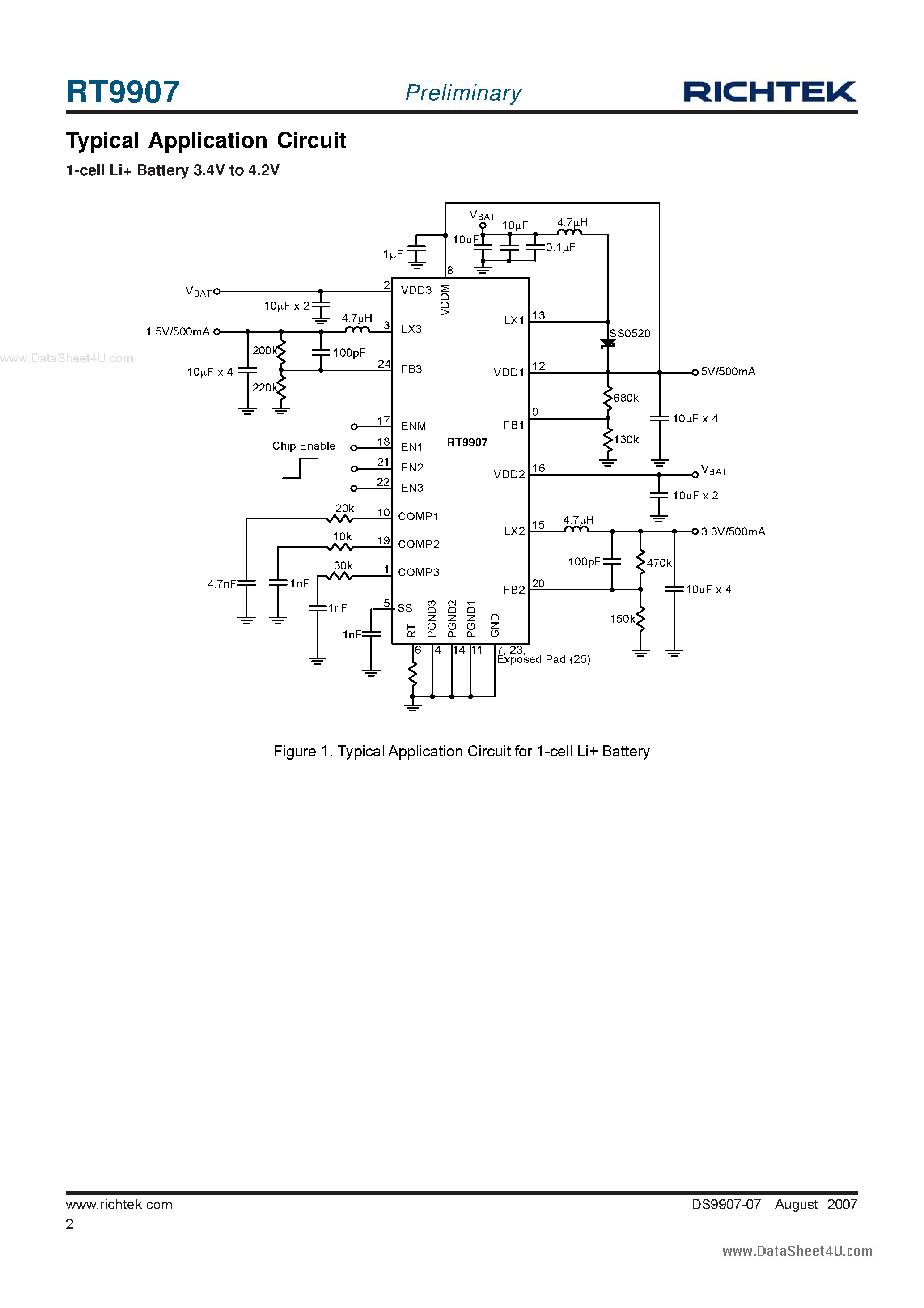 Datasheet RT9907 - 3 Channel DC/DC Converters IC page 2