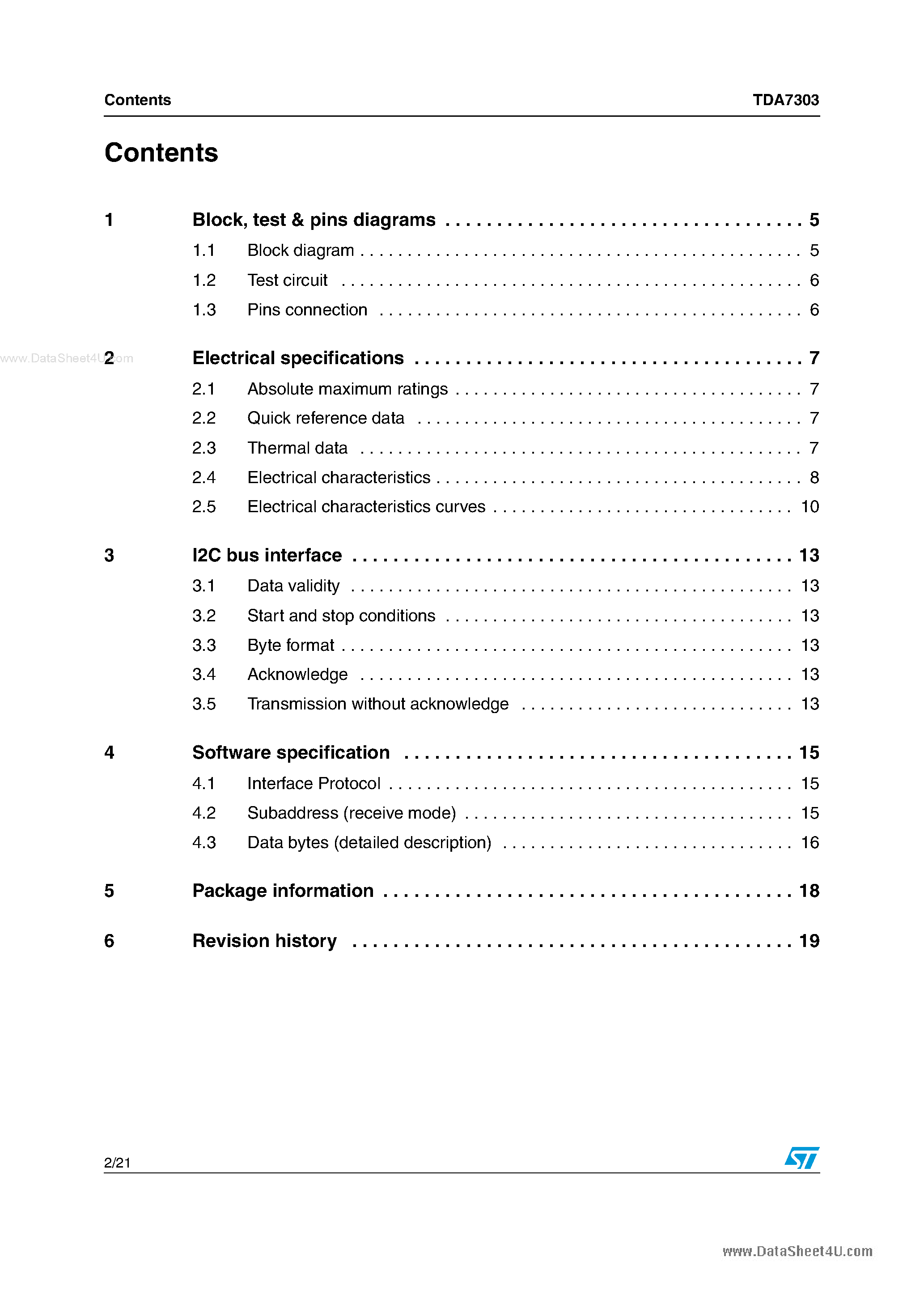 Datasheet TDA7303 - Digital controlled stereo audio processor page 2