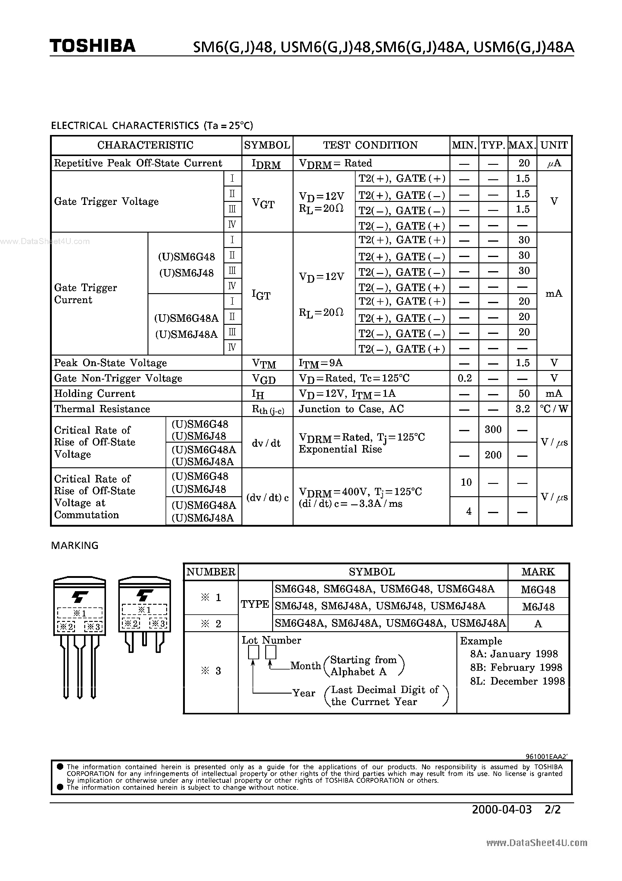 Datasheet SM6G48A page 2 Datasheet SM6G48A - AC POWER CONTROL APPLICATIONS page 2