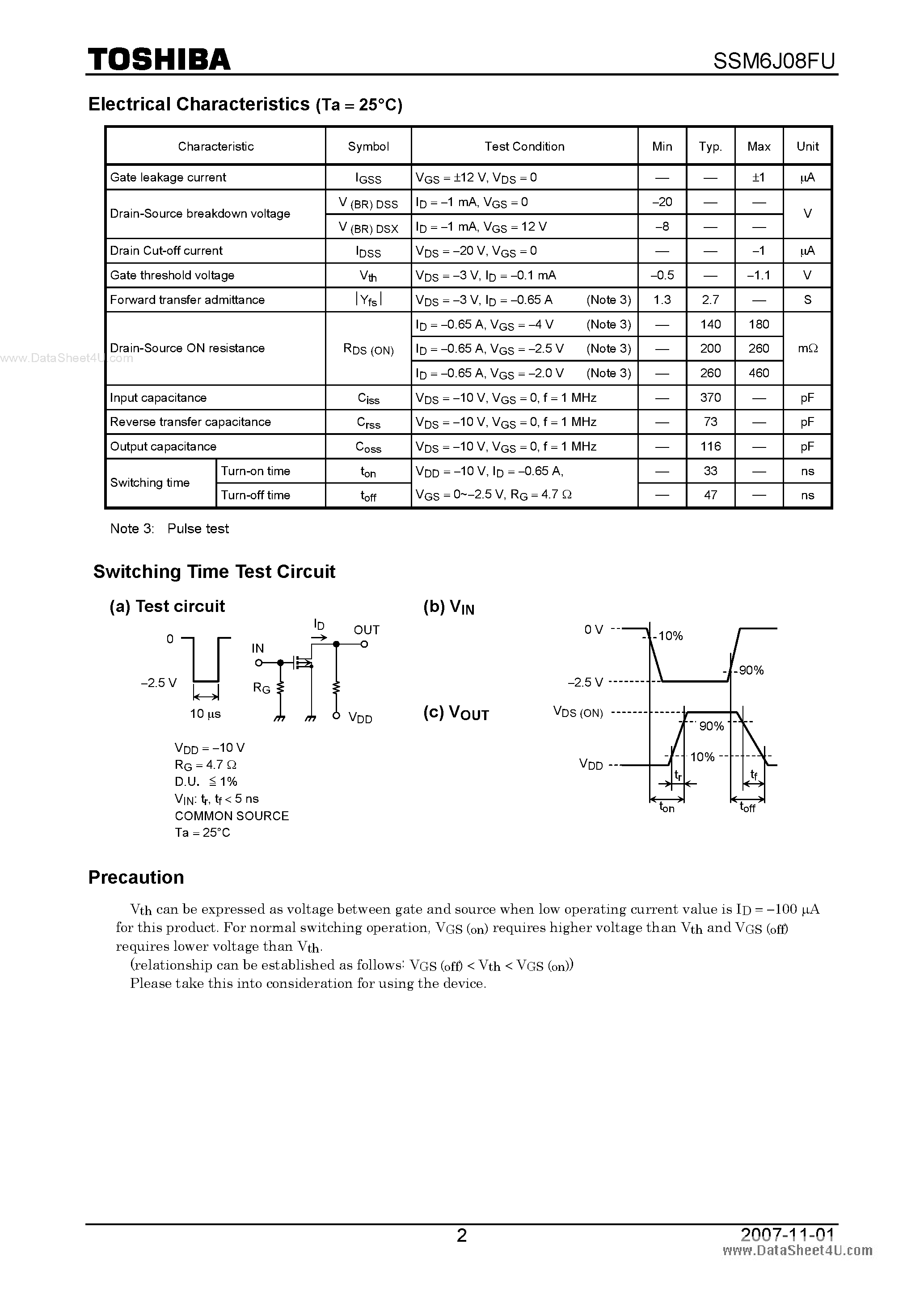 Datasheet SSM6J08FU - Power Management Switch page 2