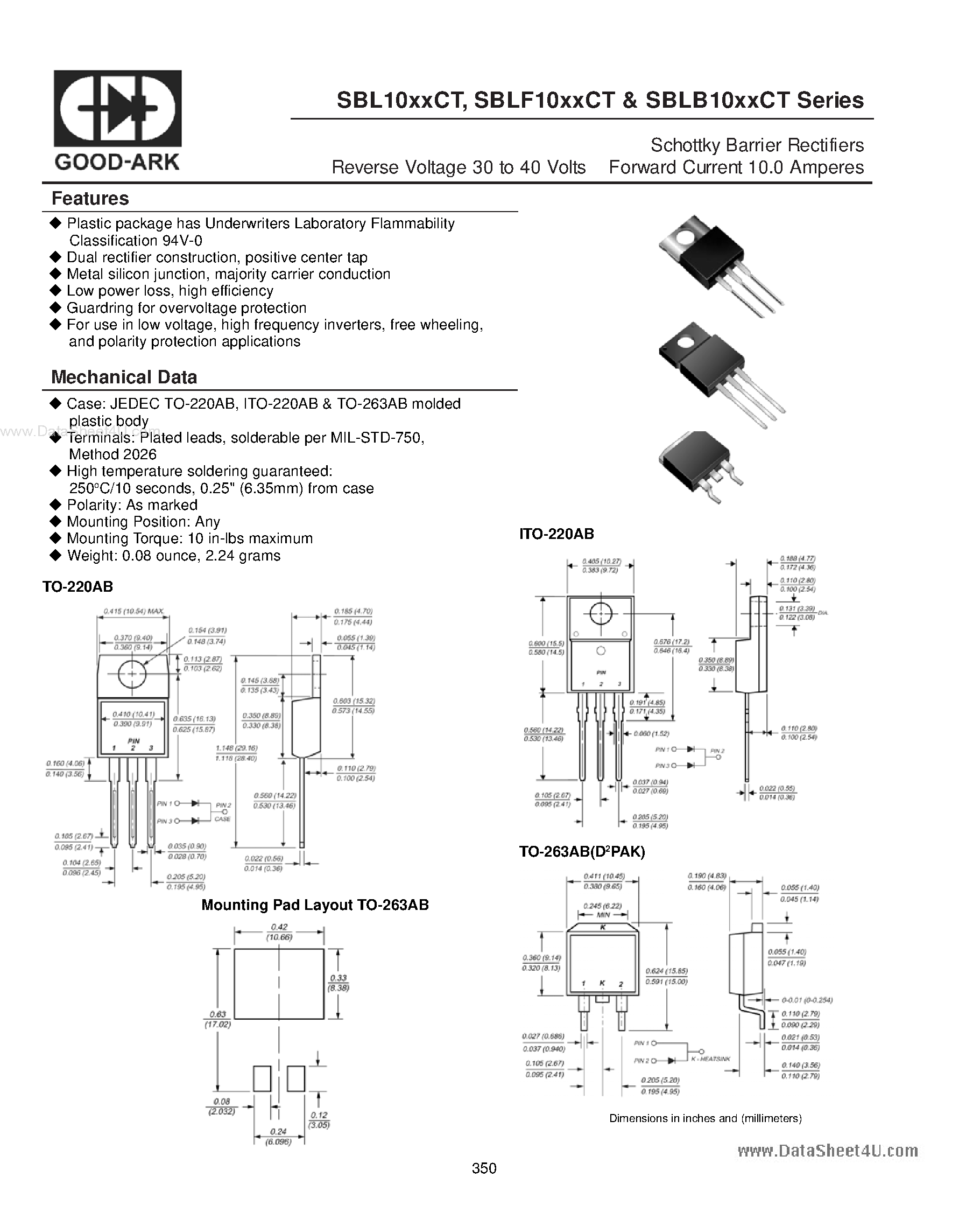 Datasheet SBLB030CT page 1 Datasheet SBLB030CT - Schottky Barrier Rectifiers page 1