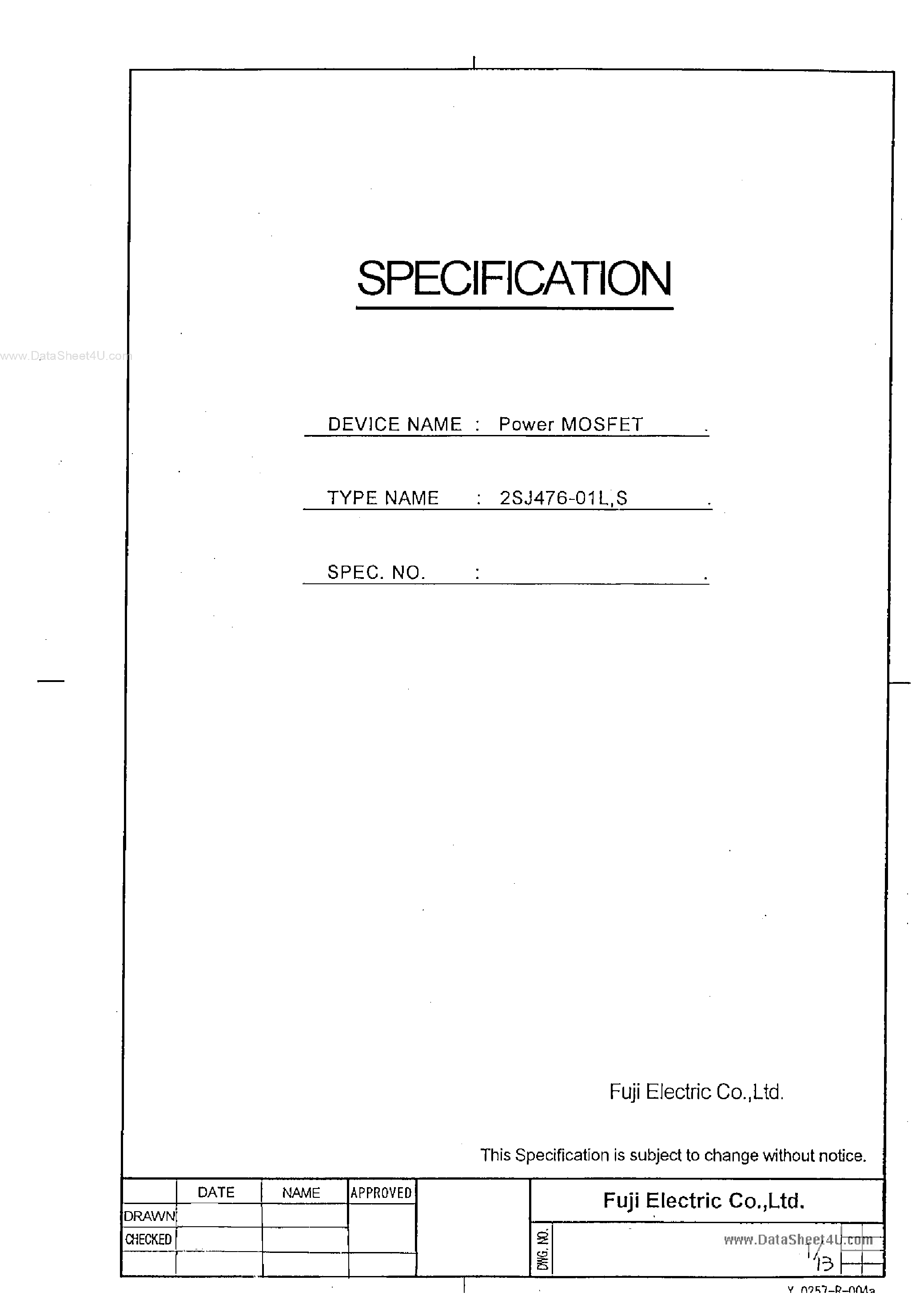 Datasheet J476 page 1 Datasheet J476 - Search -----> 2SJ476 page 1