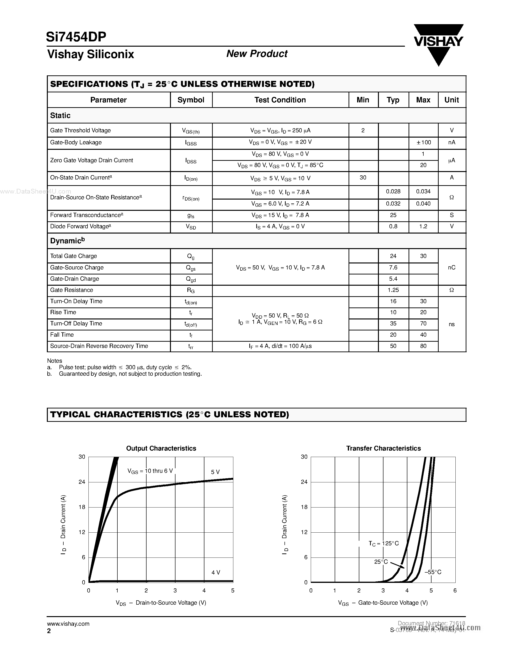 Даташит SI7454DP - N-Channel 100-V (D-S) MOSFET страница 2