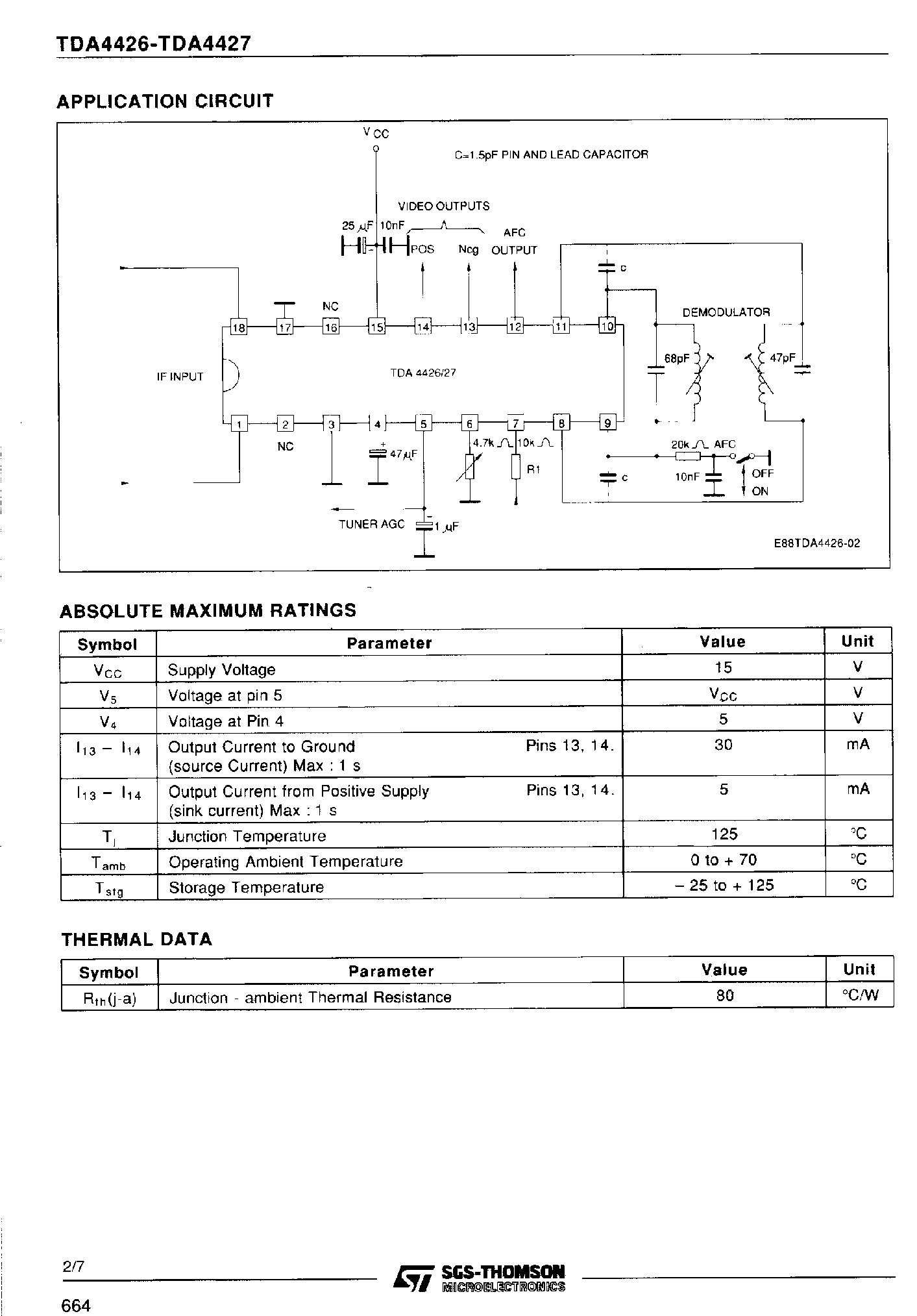 Datasheet TDA4426 - VIDEO IF Amplifier with Demodulator and AFC page 2