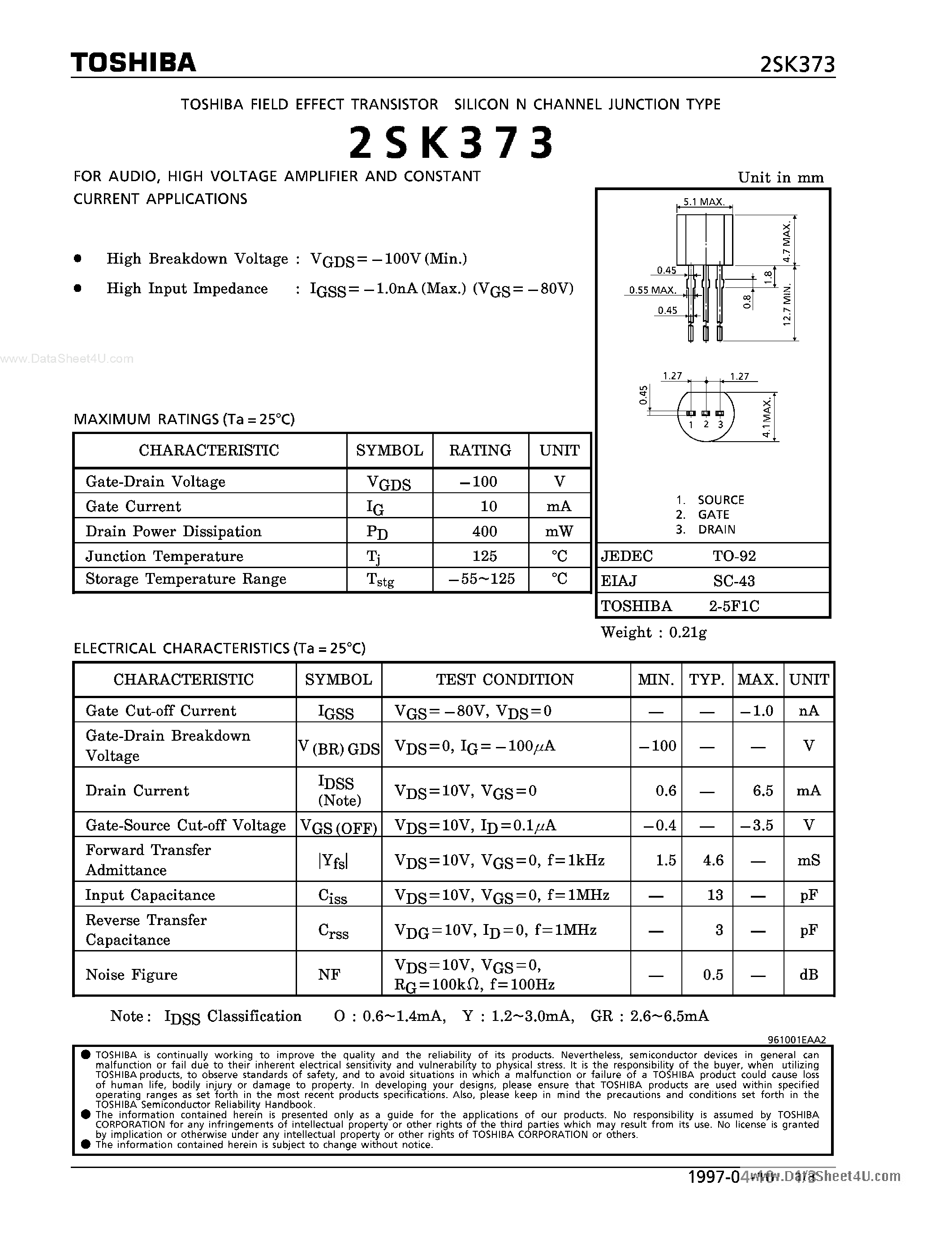 Даташит на микросхему K373 страница 1 Даташит K373 - Search -----> 2SK373 страница 1