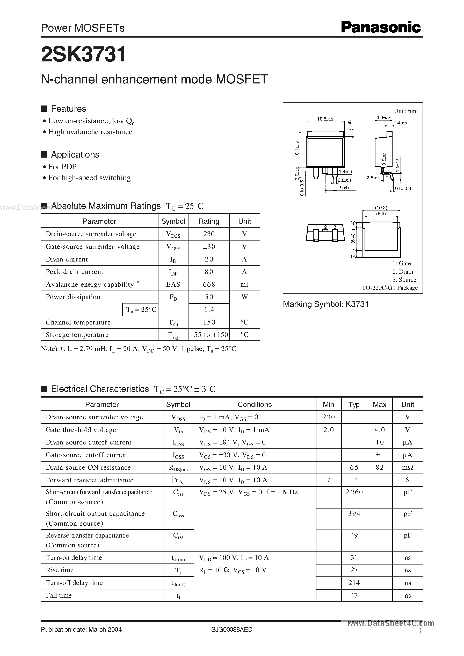 Datasheet 2SK3731 - Power Device - Power MOS Fets page 1