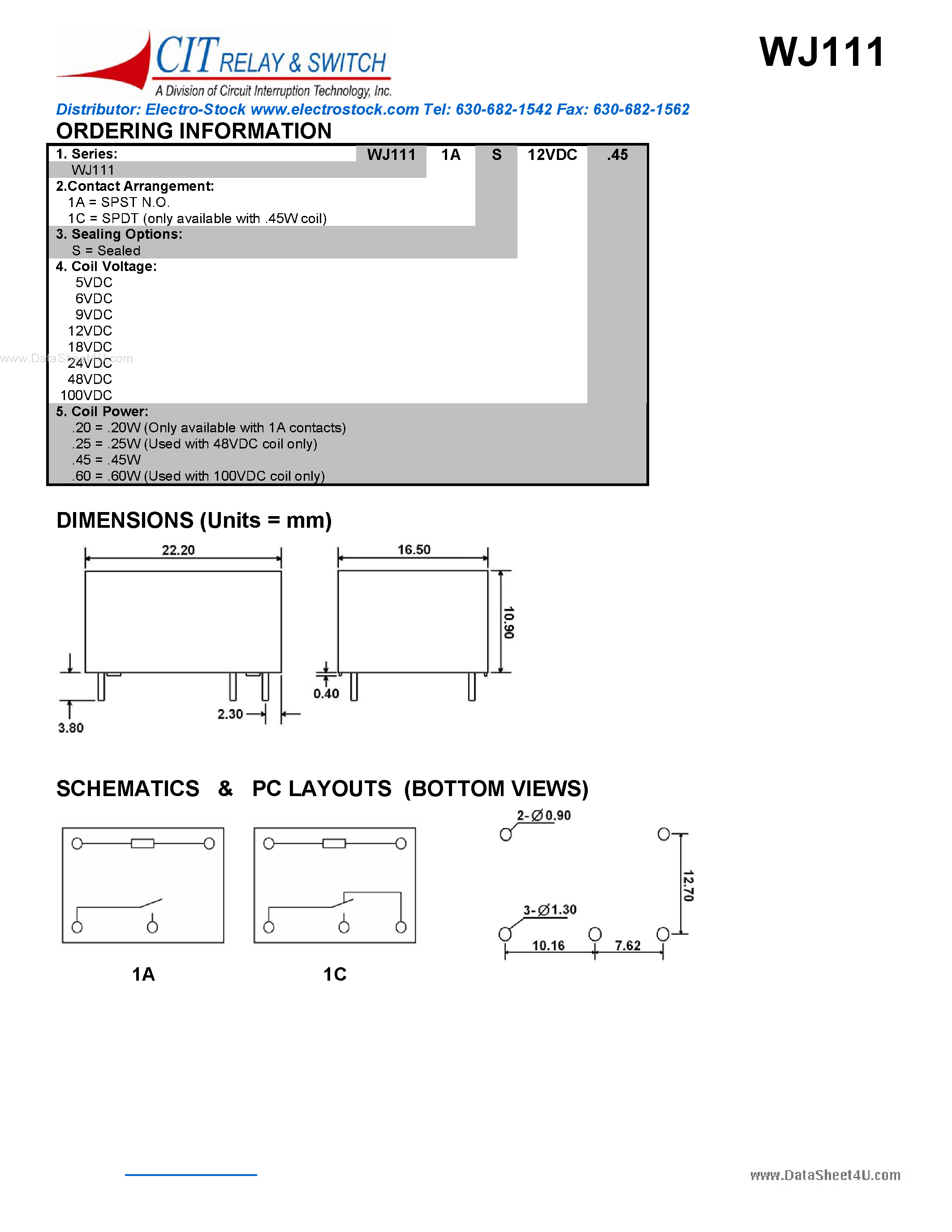 Datasheet WJ111 - CIT SWITCH page 2