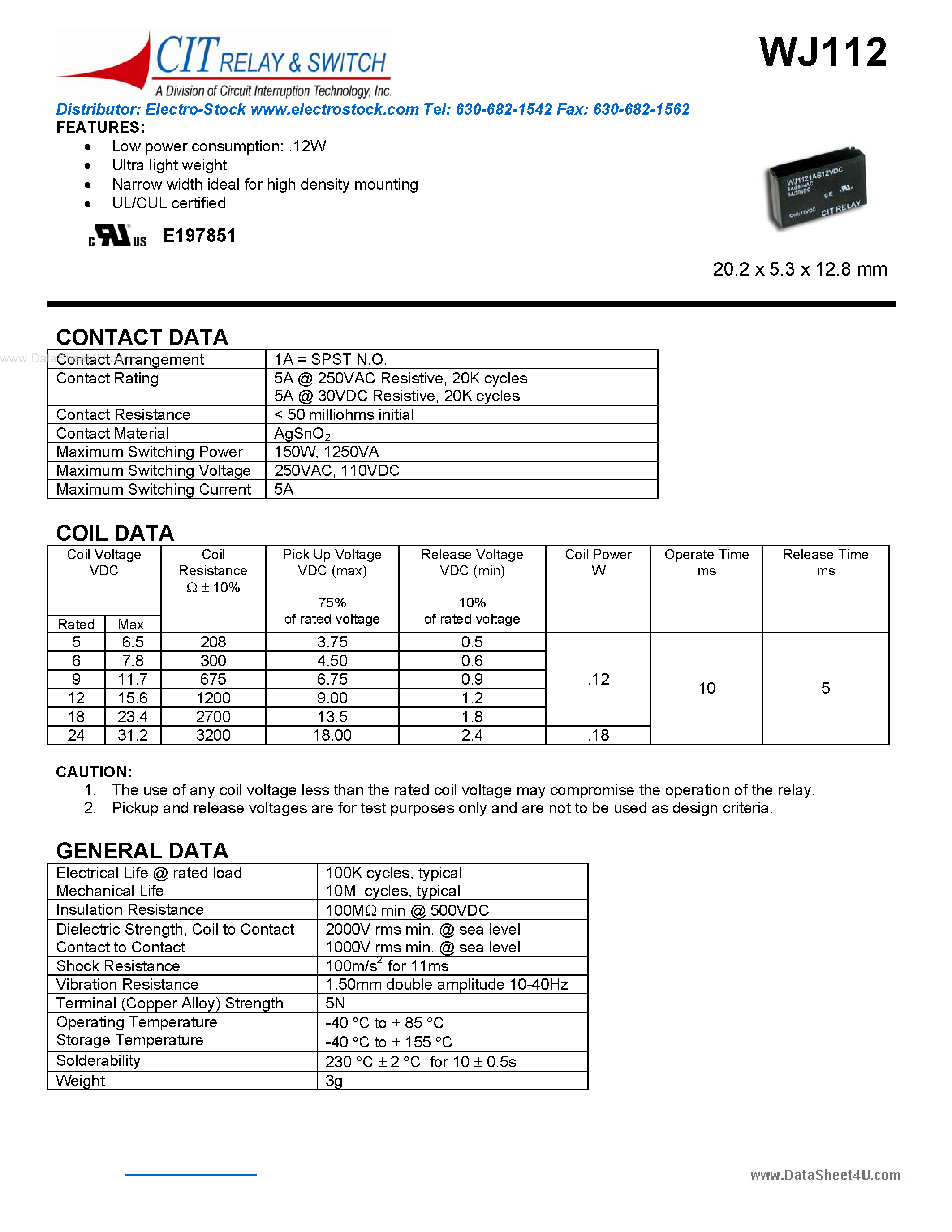 Datasheet WJ112 - CIT SWITCH page 1