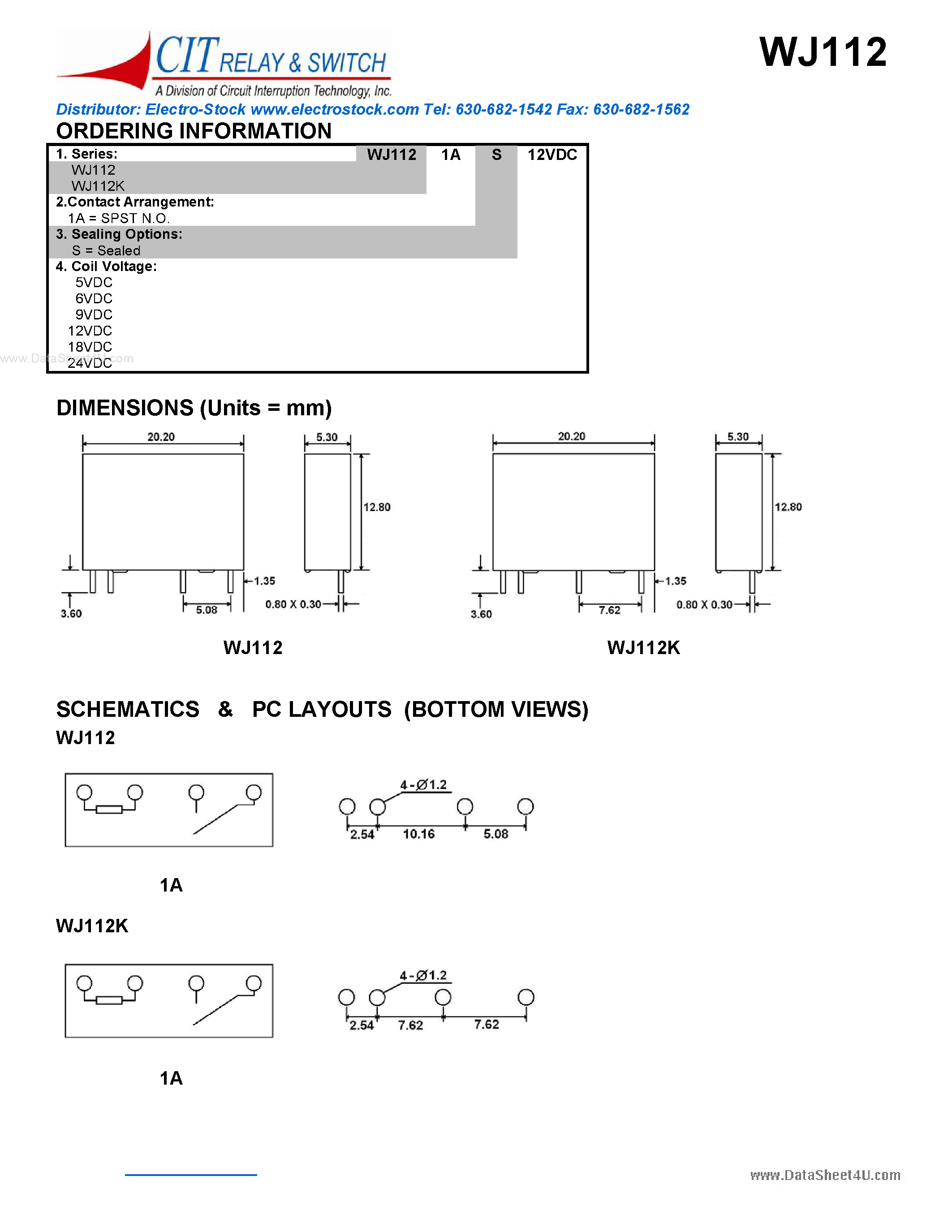 Datasheet WJ112 - CIT SWITCH page 2